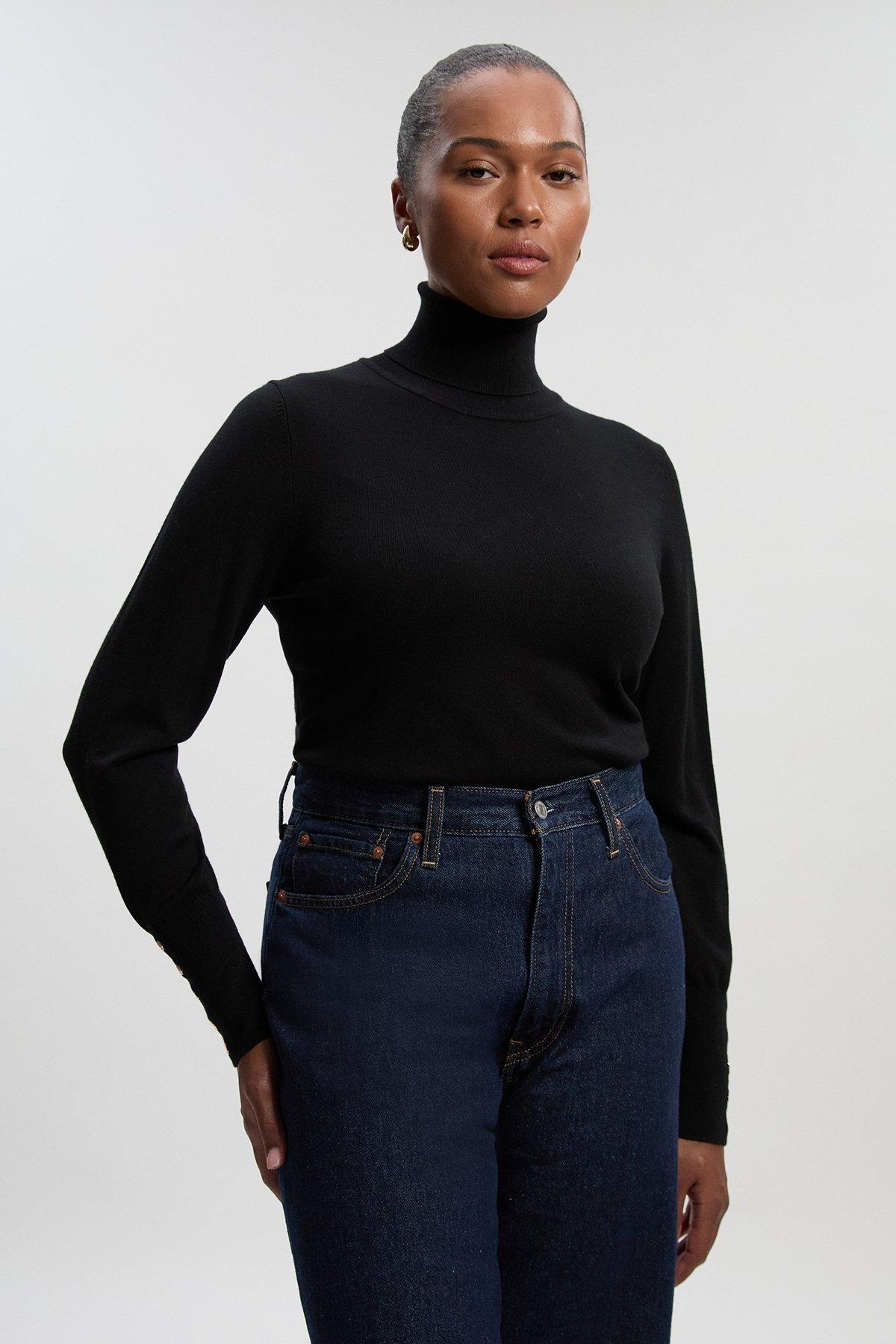 Plus Size Viscose Blend Roll Neck Knit Jumper - Black