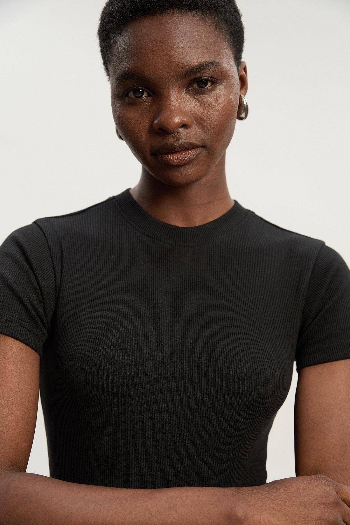 Compact Jersey Ribbed T-Shirt - Black