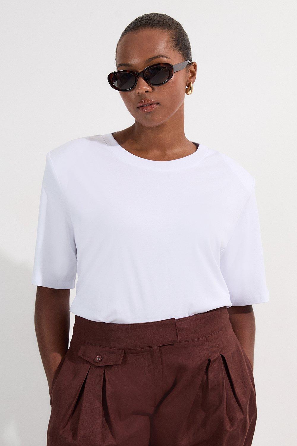 Plus Size Power Shoulder Jersey T-Shirt - White