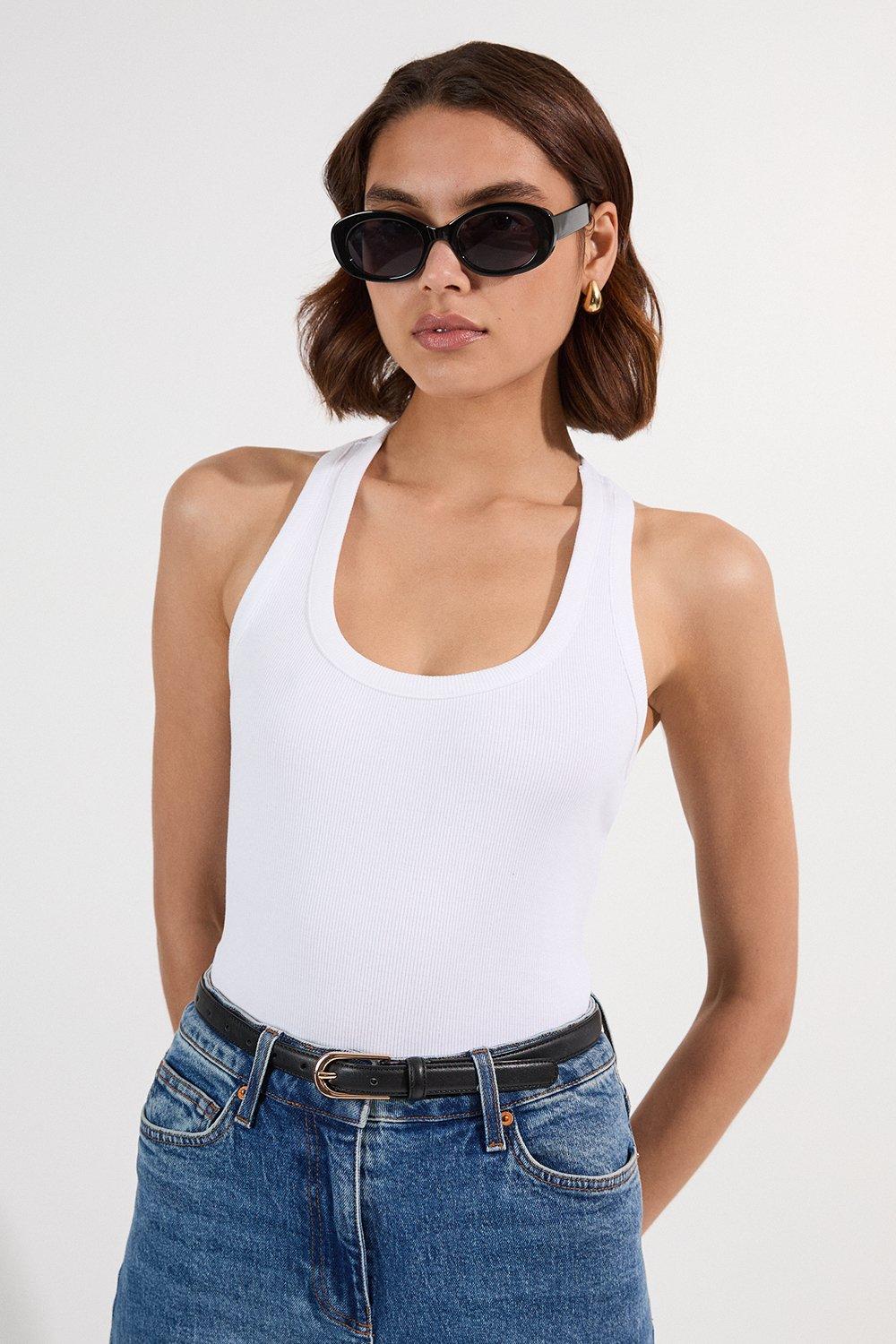 Compact Jersey Ribbed Racer Back Vest - White