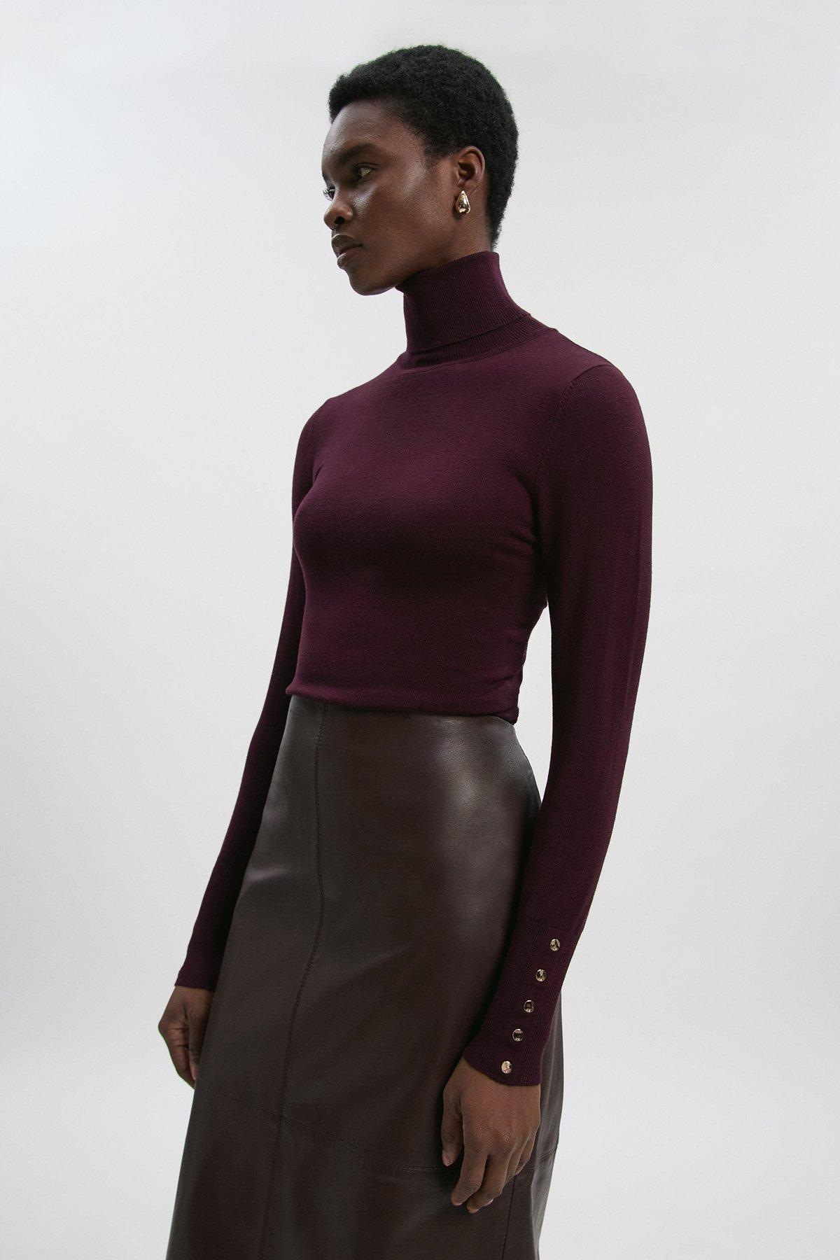 Viscose Blend Roll Neck Knit Jumper - Red