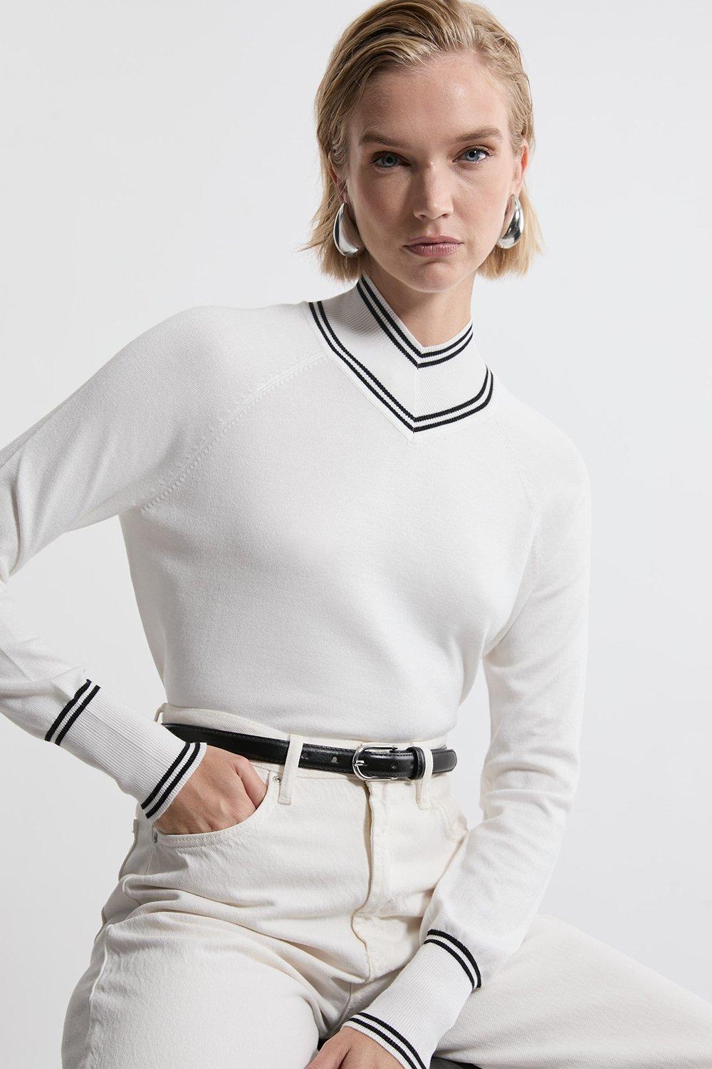 Viscose Blend High Neck Knit Jumper - Mono
