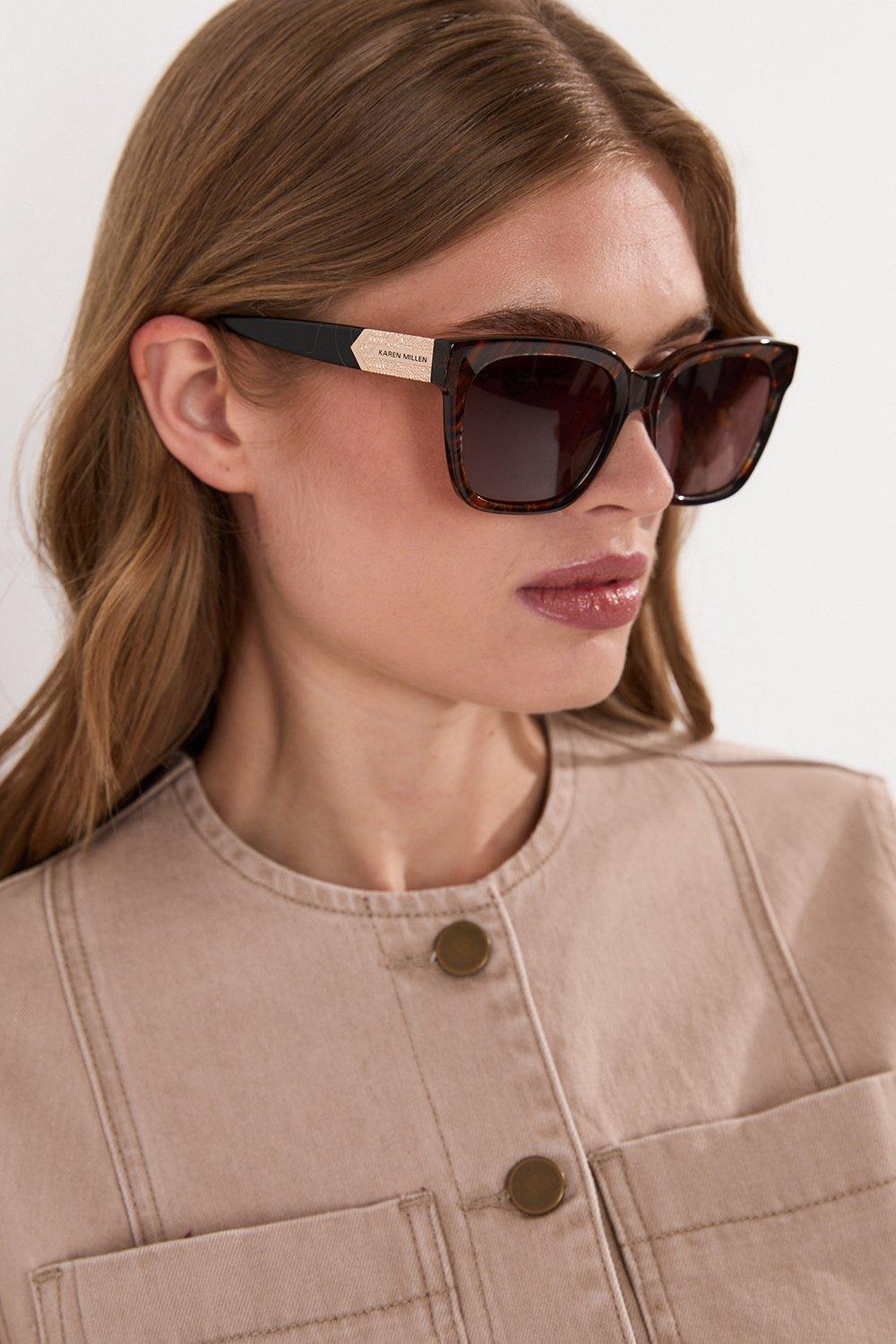 Brown Square Gold Detail Sunglasses - Brown