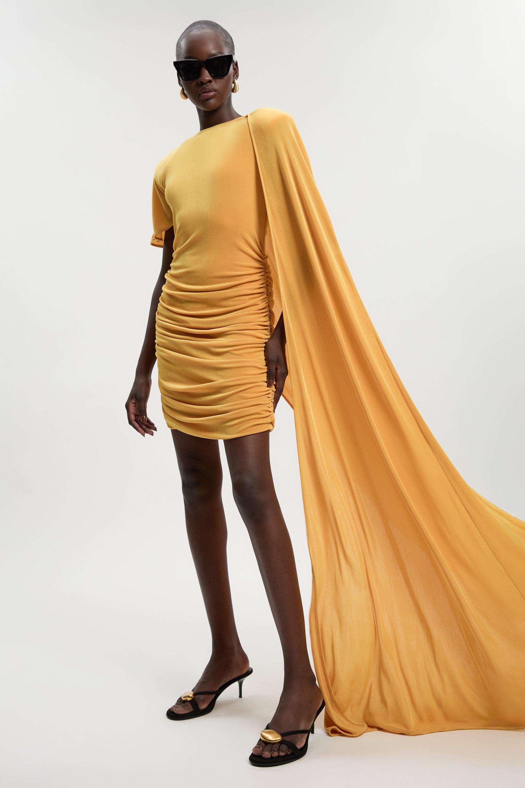 Premium Slinky Crepe Scarf Detail Mini Dress - Orange