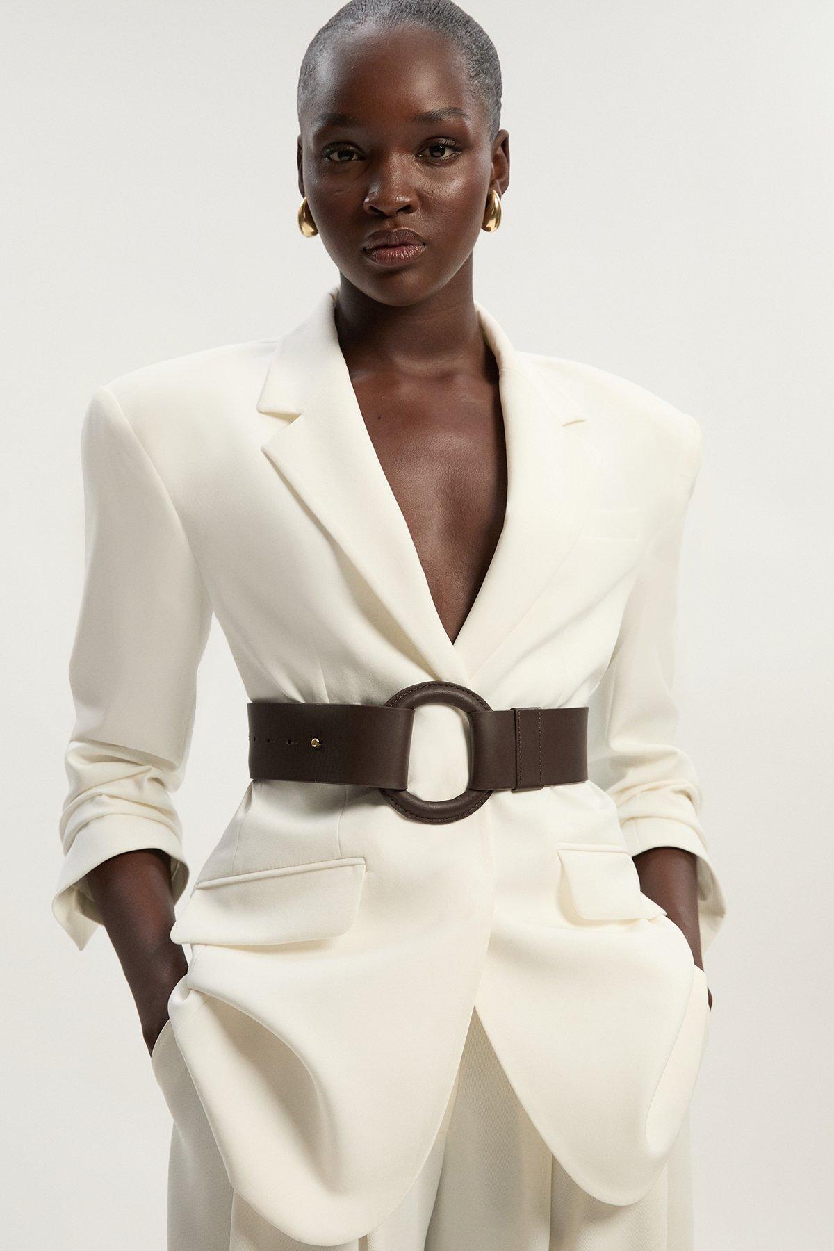 Leather Ring Detail Chunky Belt - Brown