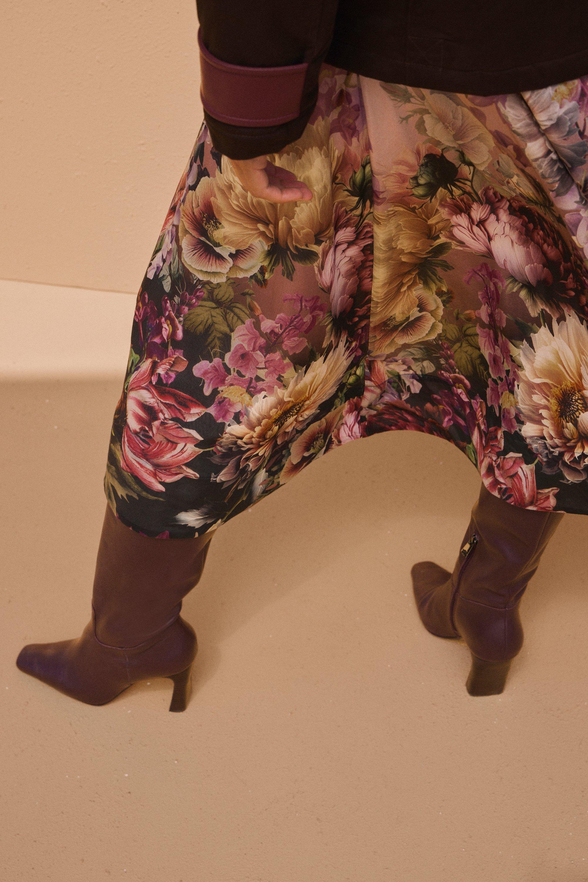 Floral Print Silk Cotton Long Sleeve Woven Maxi Dress - Floral