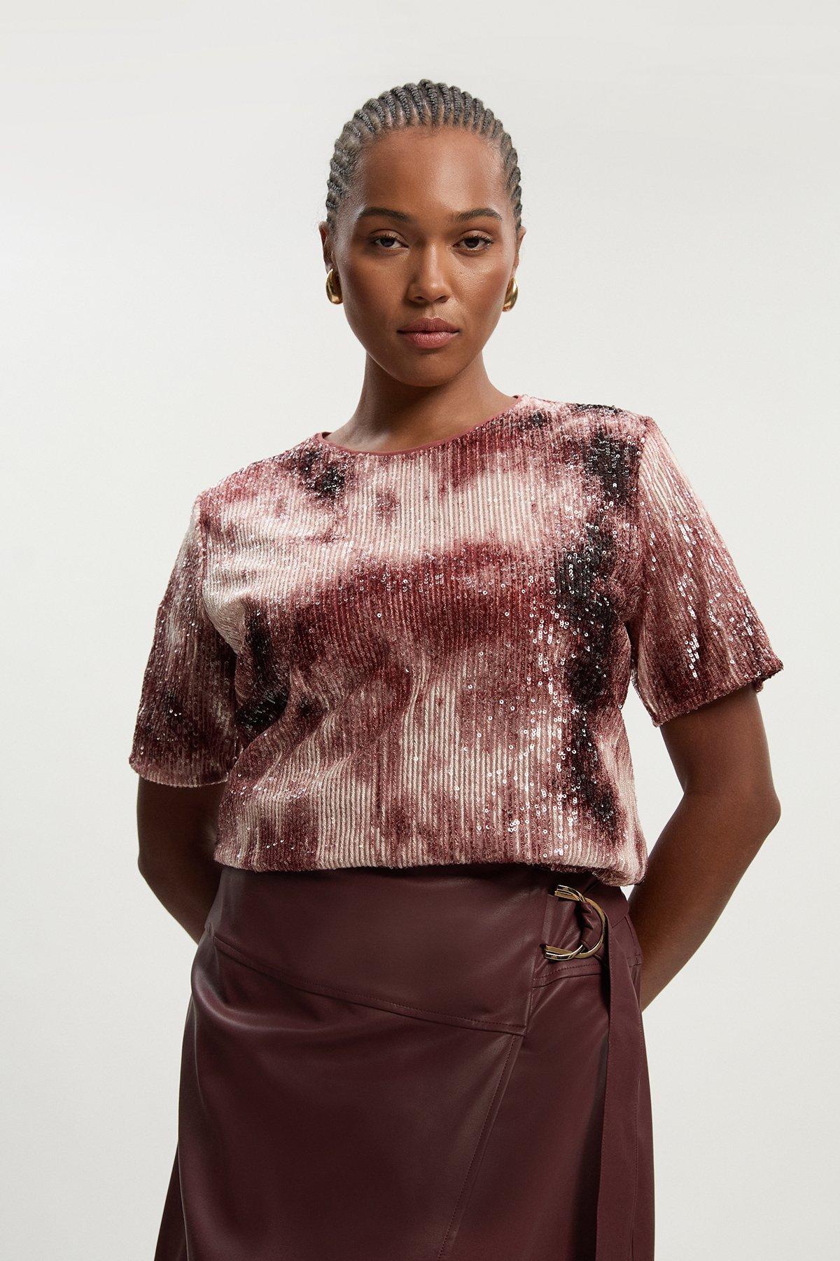 Plus Size Ombre Sequin Woven Strong Shoulder Top