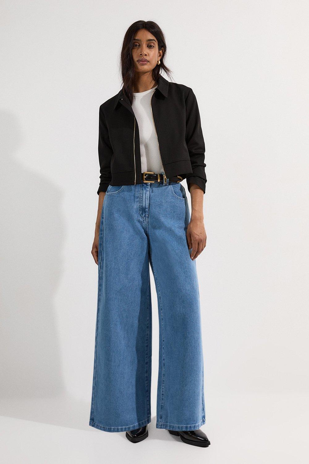 Petite Denim Soft Wash Relaxed Straight Leg Jean - Mid Blue