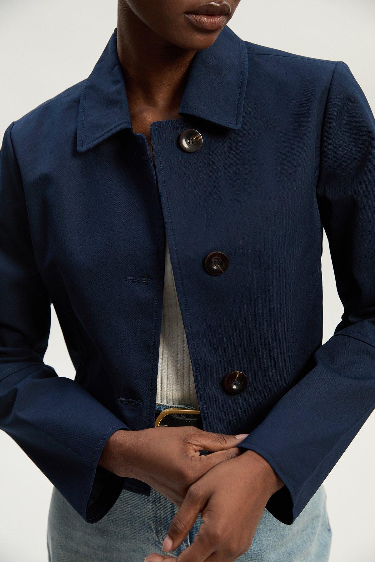 Cotton Button Tailored Jacket - Navy