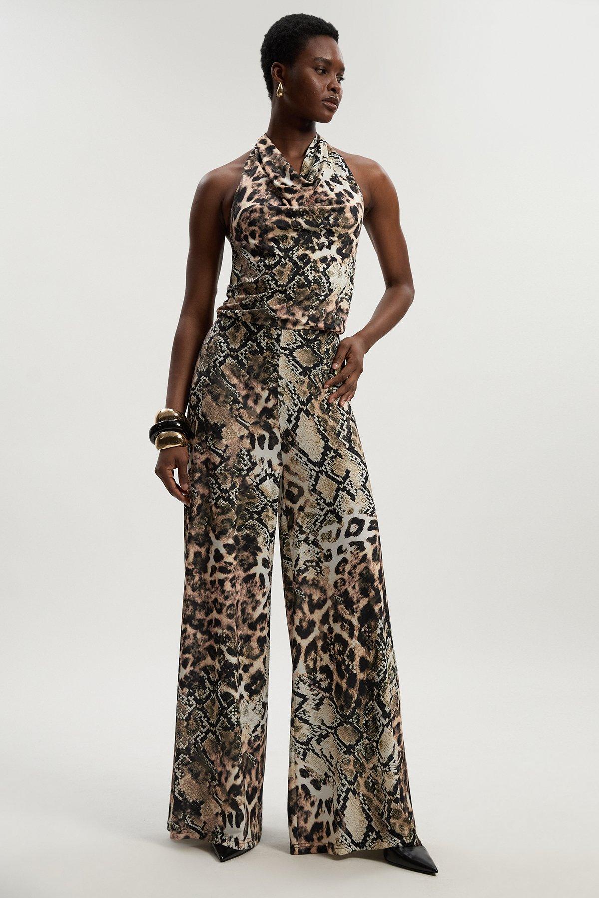 Snake Print Halter Neck Jersey Crepe Jumpsuit - Snake