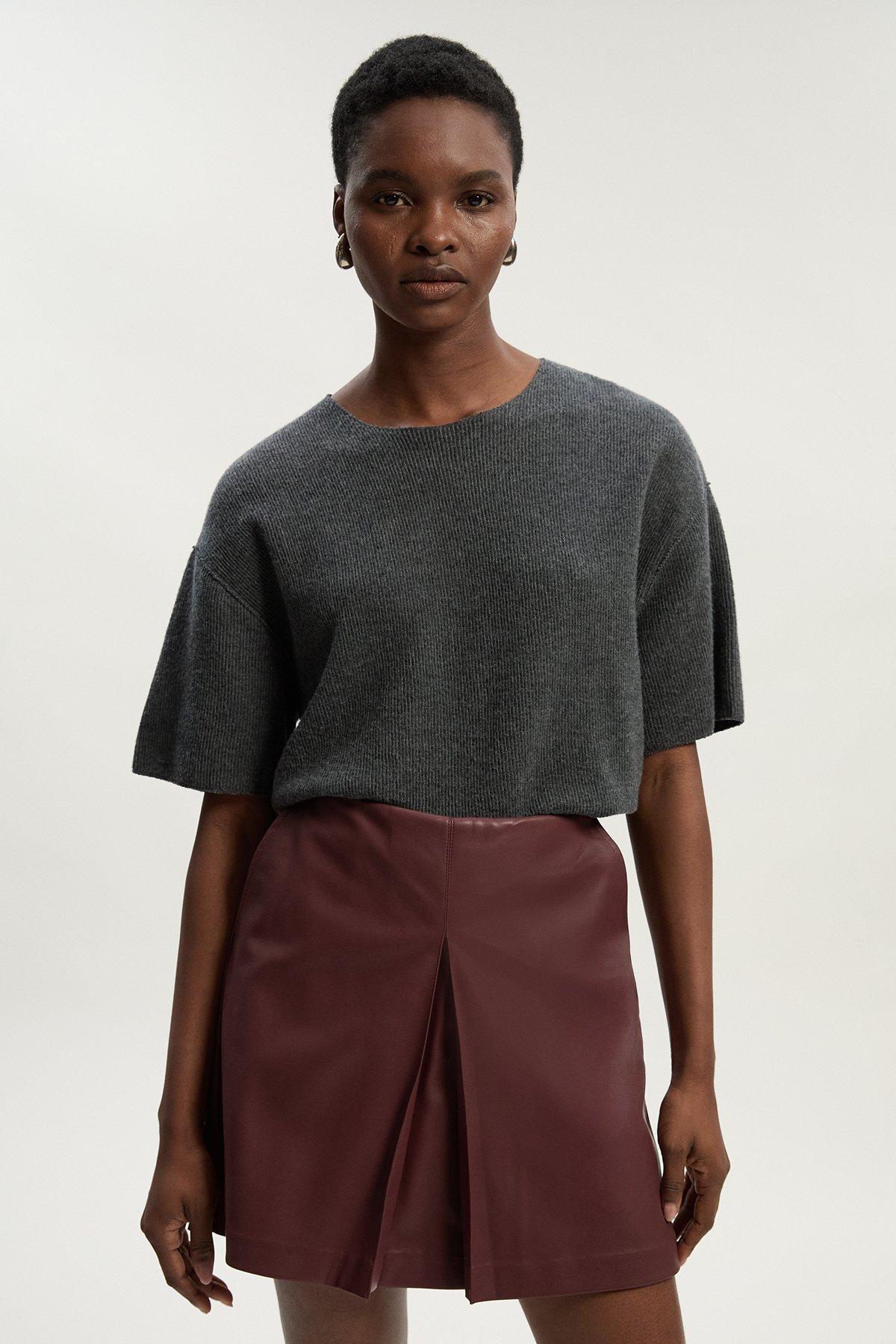 Faux Leather Skort - Brown
