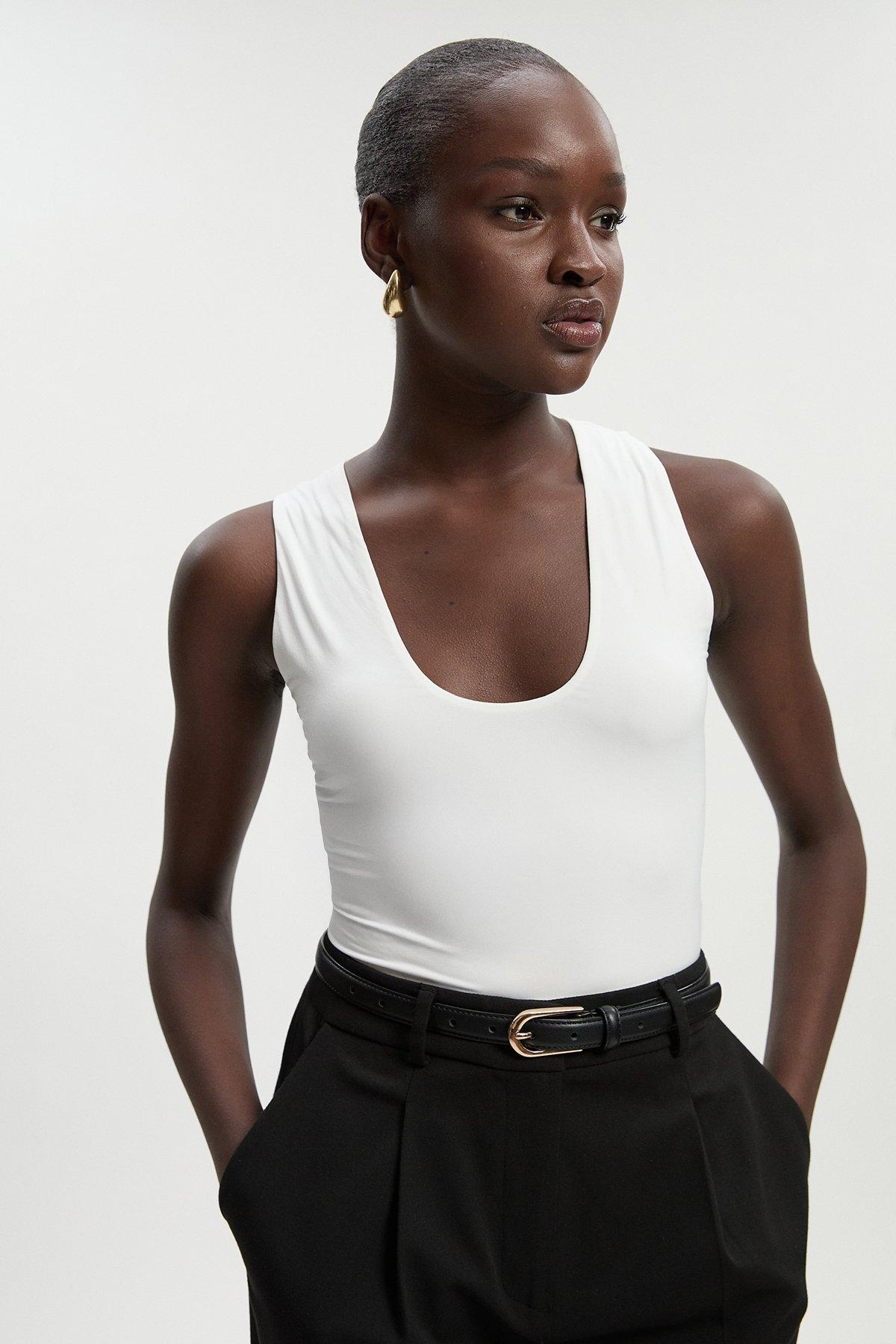 Halter Neck Contour Jersey Bodysuit - White