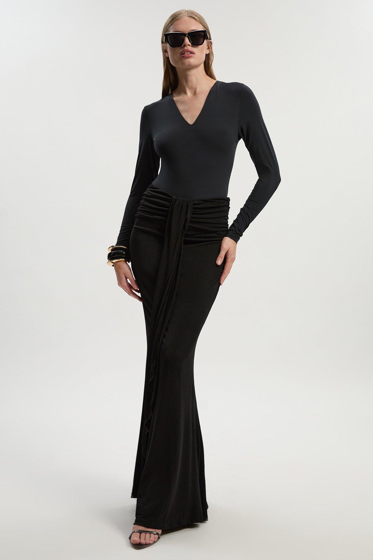 Tall Premium Stretch Crepe Jersey Maxi Skirt - Black
