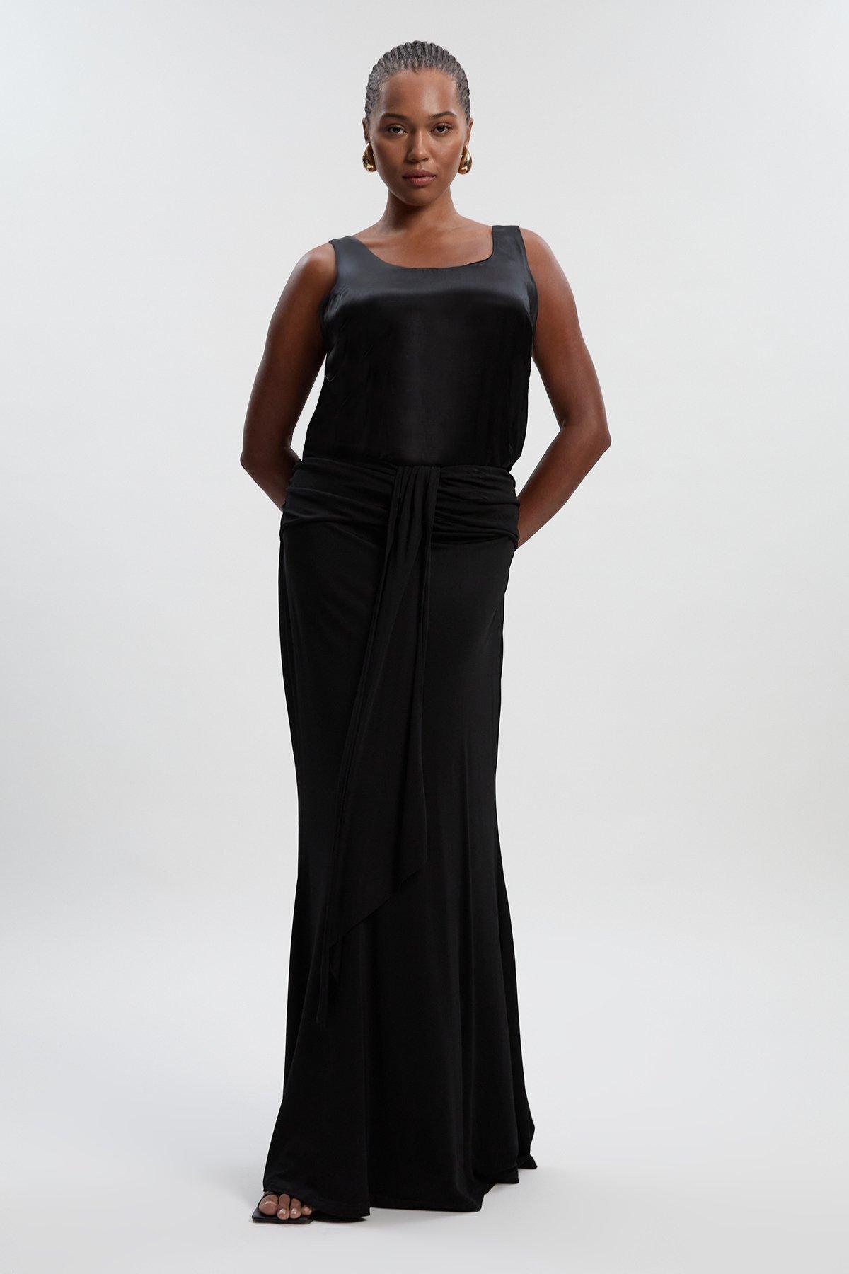 Plus Size Premium Stretch Crepe Jersey Maxi Skirt - Black