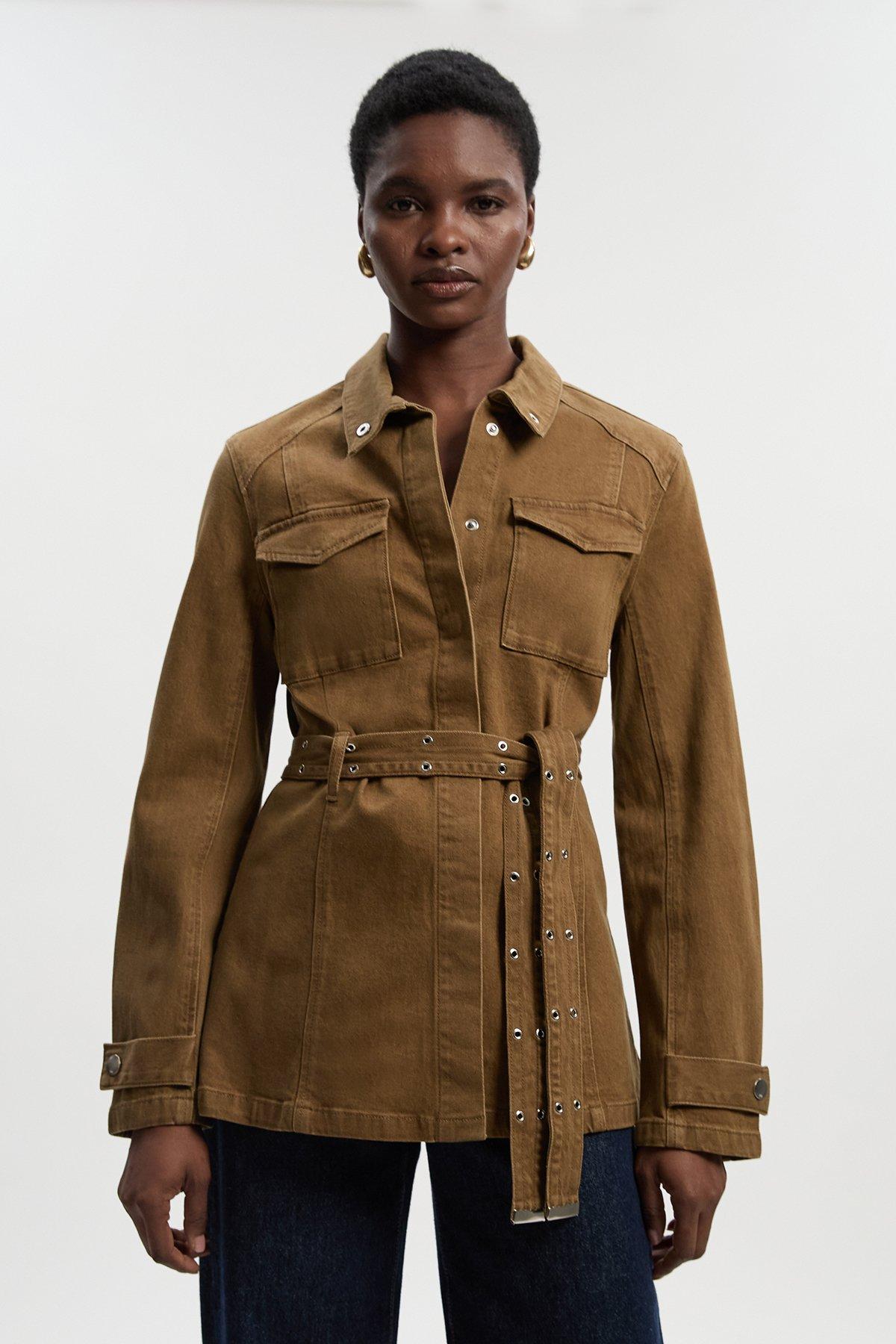 Denim Utility Belted Jacket - Tan