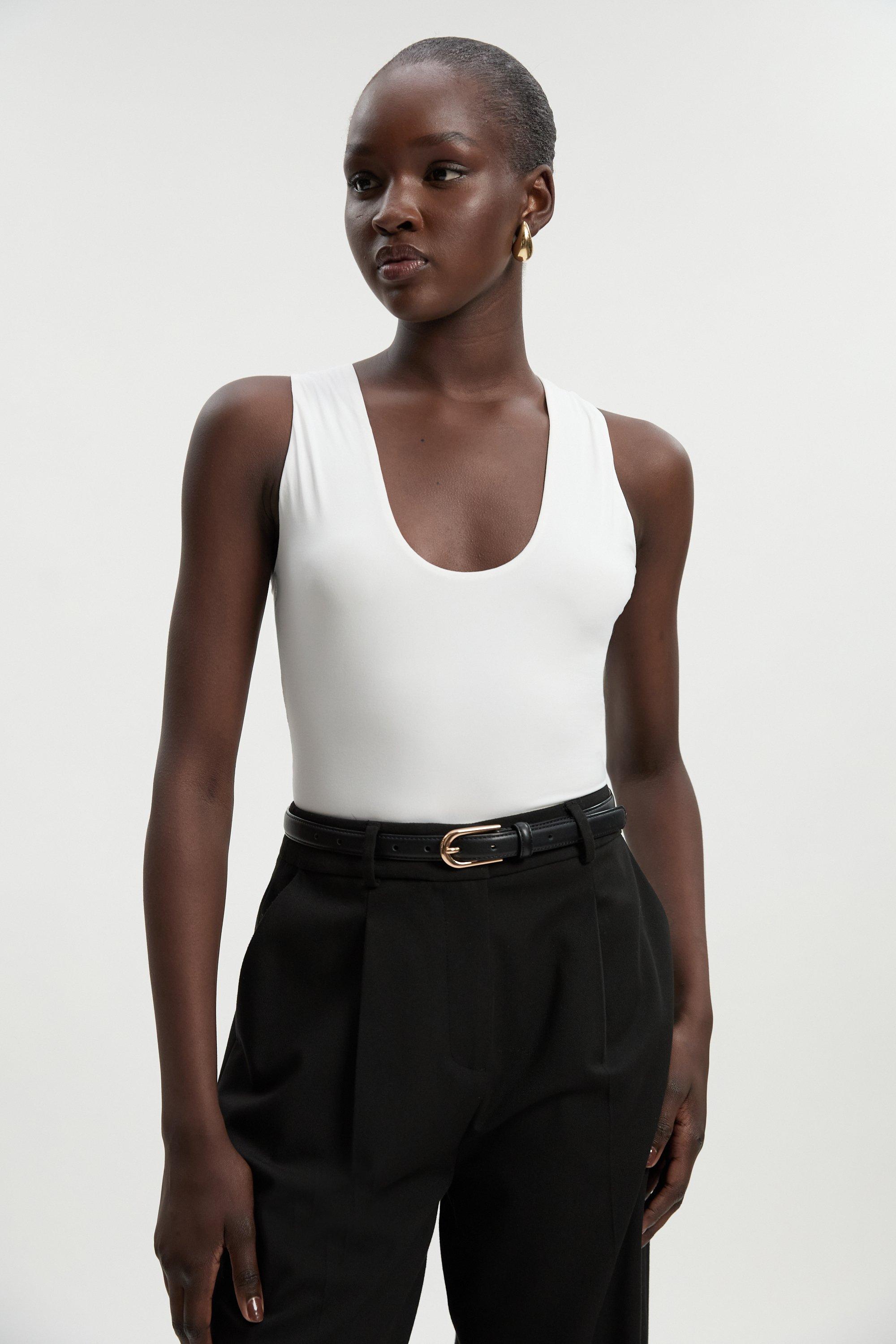 Petite Halter Neck Contour Jersey Bodysuit - White