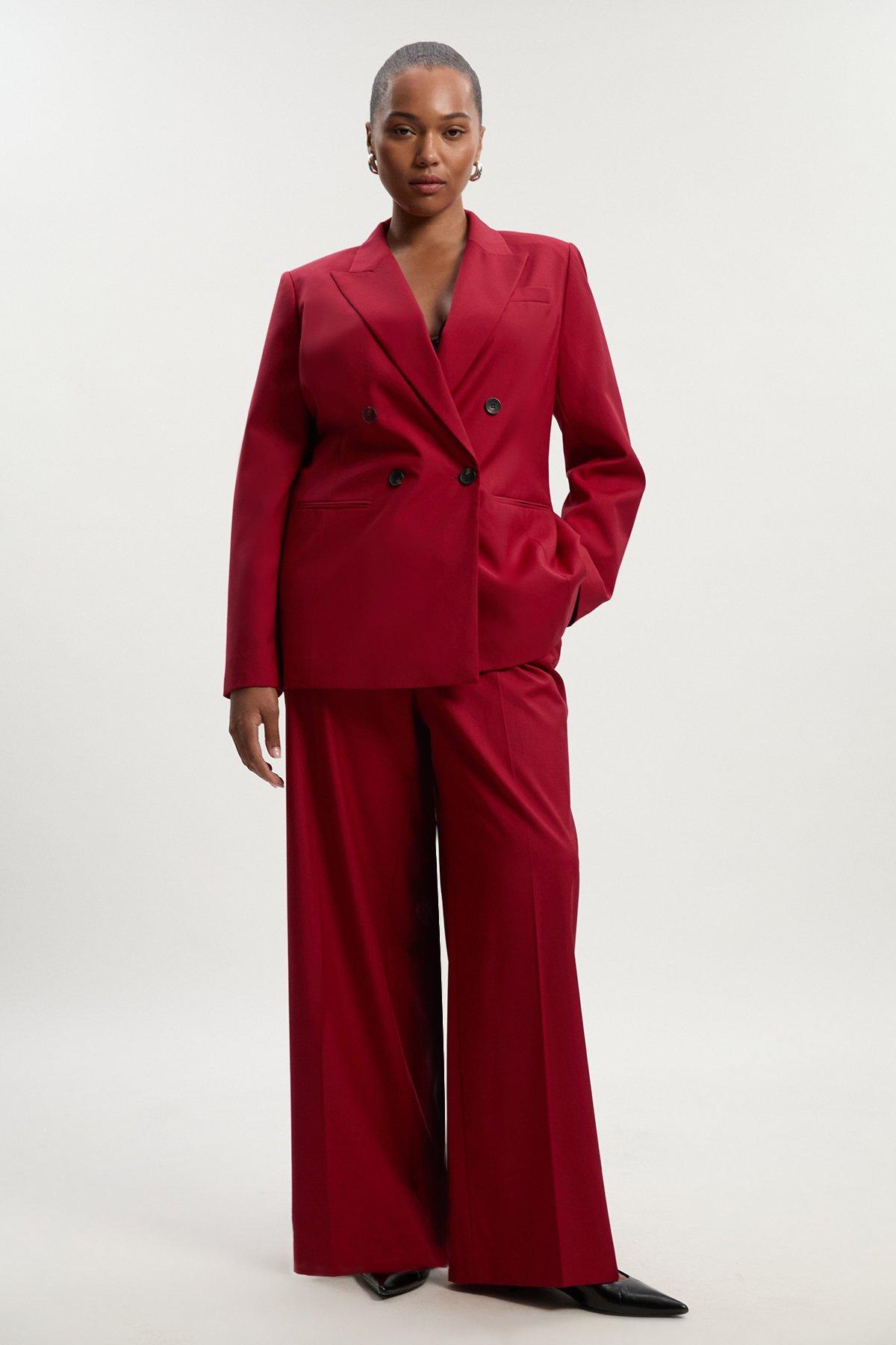 Plus Size Polished Wide Leg Tailored Trouser - Red
