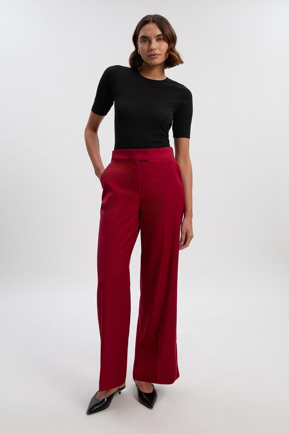 Polished Straight Leg Tailored Trouser - Red