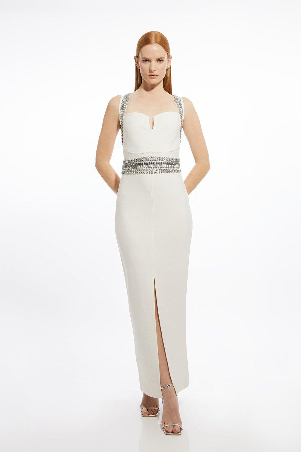 Petite Bandage Figure Form Knit Embellished Maxi Dress - Ivory