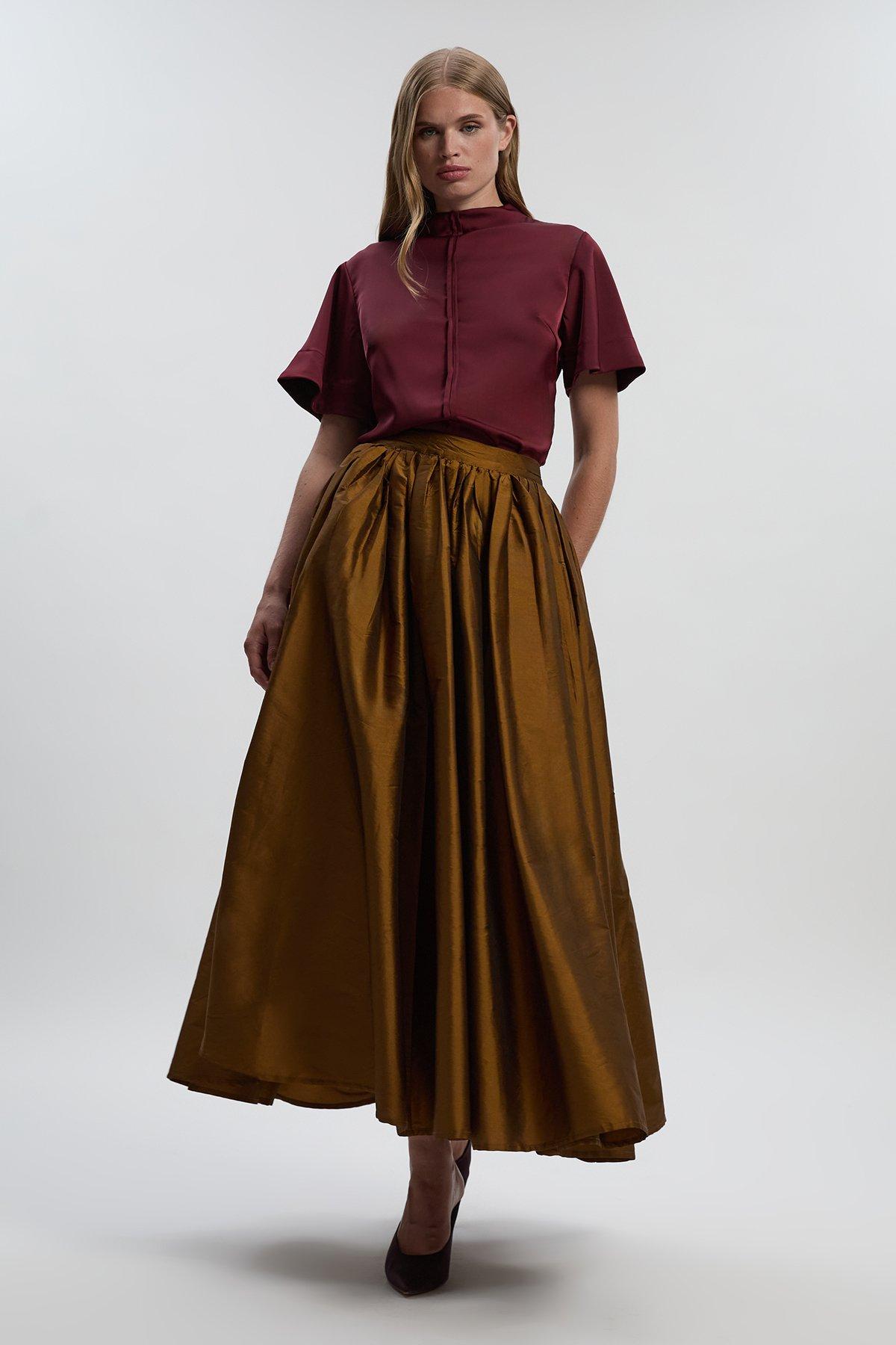 Taffeta Woven Maxi Skirt - Gold