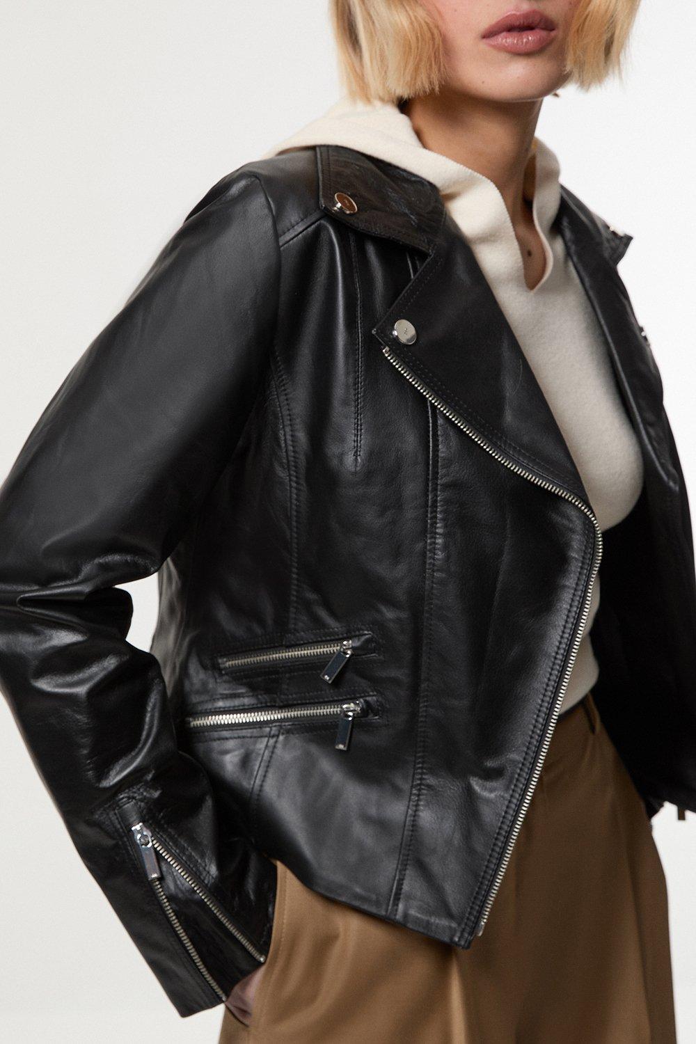 Leather Signature Biker Jacket - Black