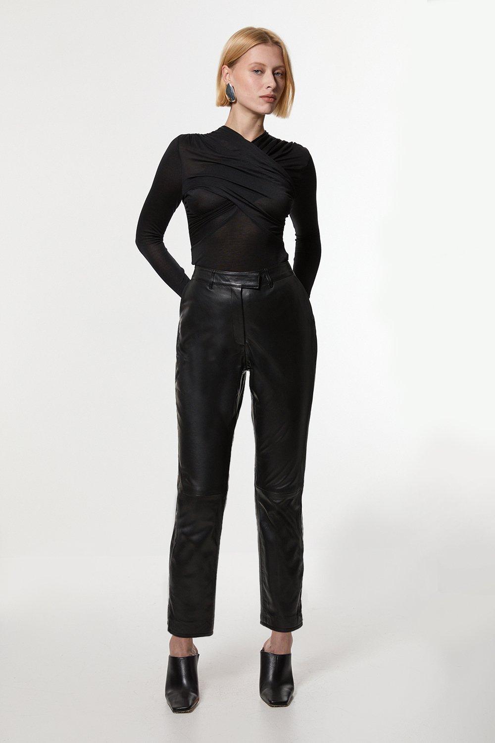 Leather Tailored Straight Leg Trouser - Black