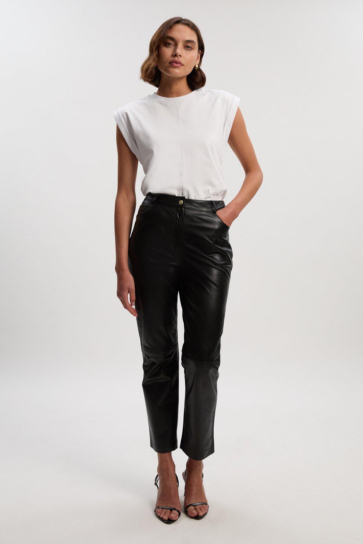 Leather Straight Leg Trouser - Black