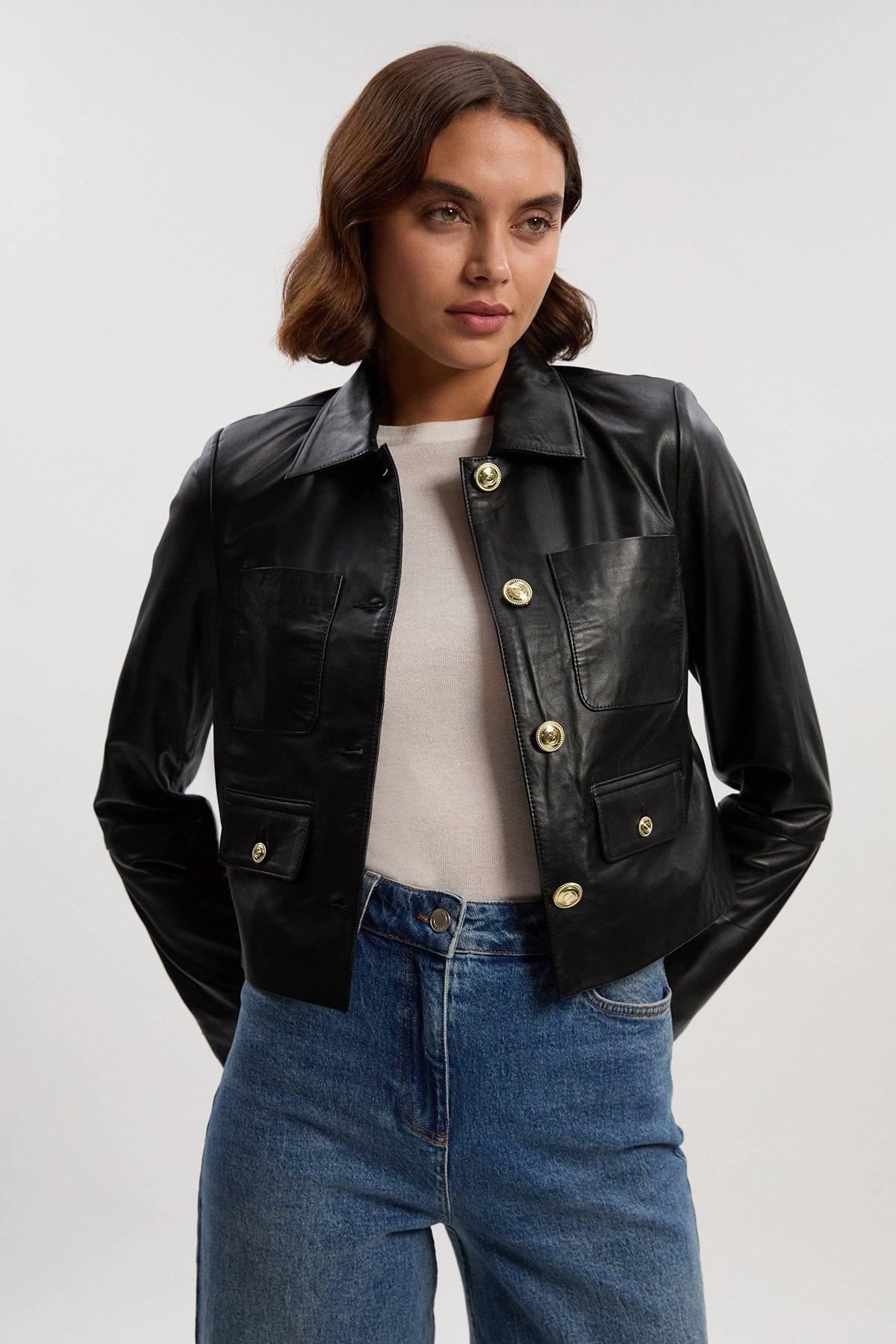 Leather Pocket Tailored Jacket - Black