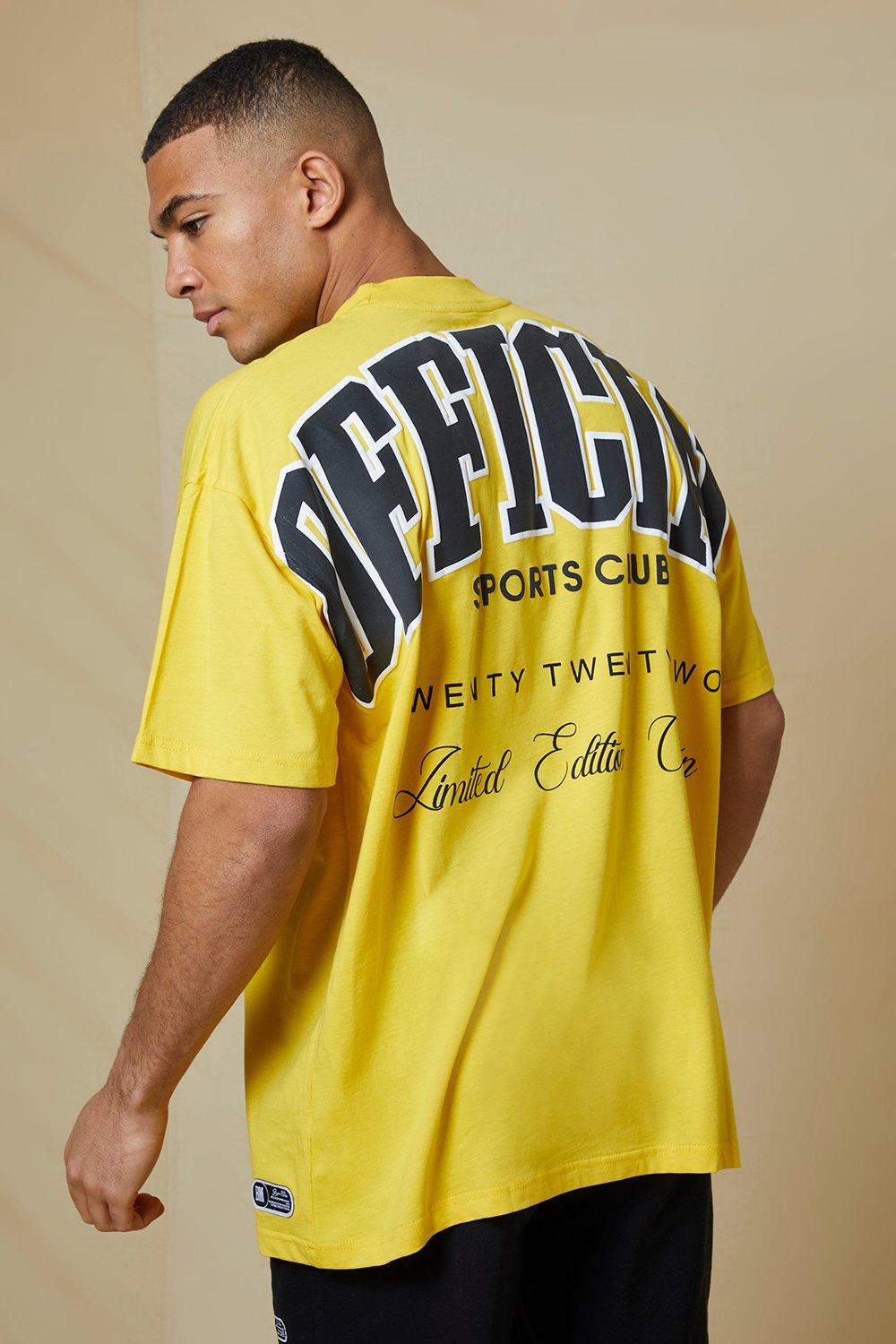 Image of T-shirt oversize Official stile Varsity con stampa sul retro, Giallo