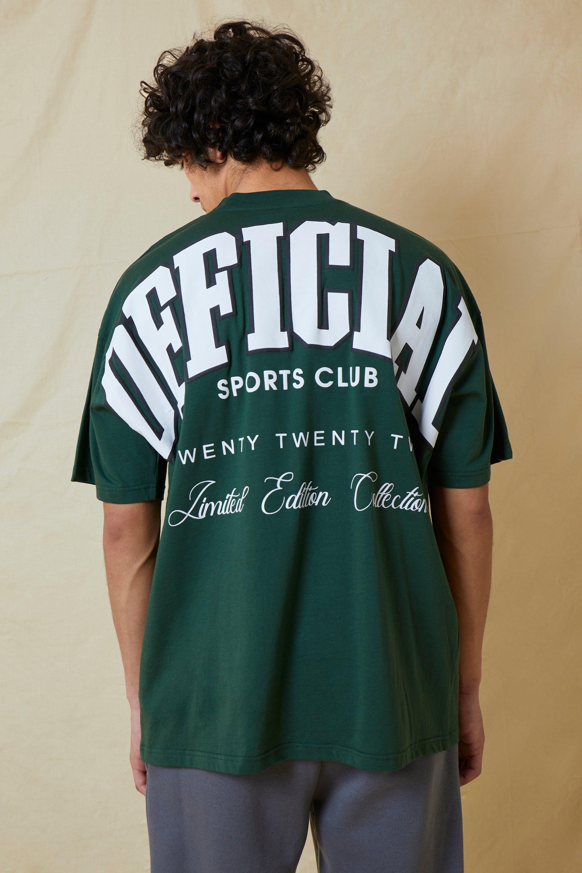 Image of T-shirt oversize Official stile Varsity con stampa sul retro, Verde