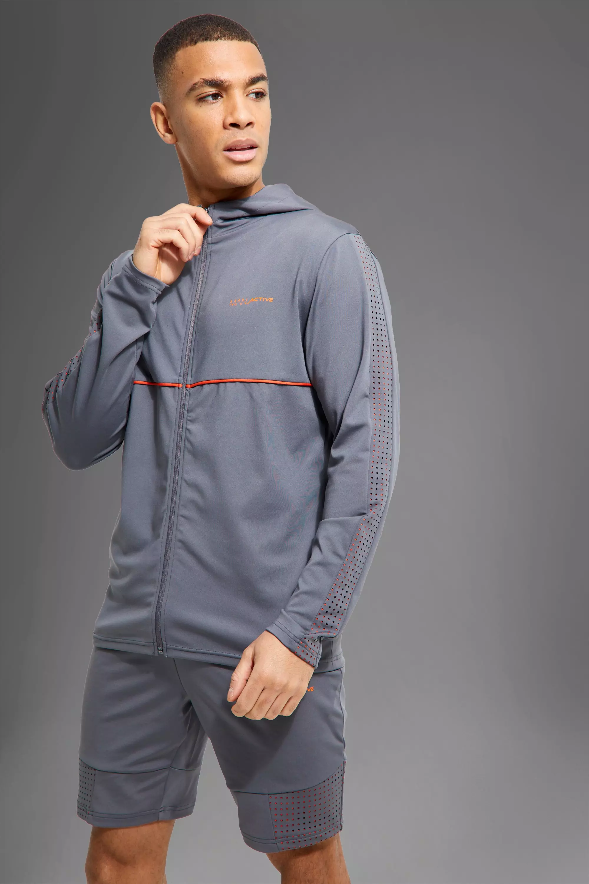 Man Active Mesh Panel Zip Through Hoodie | boohooMAN USA