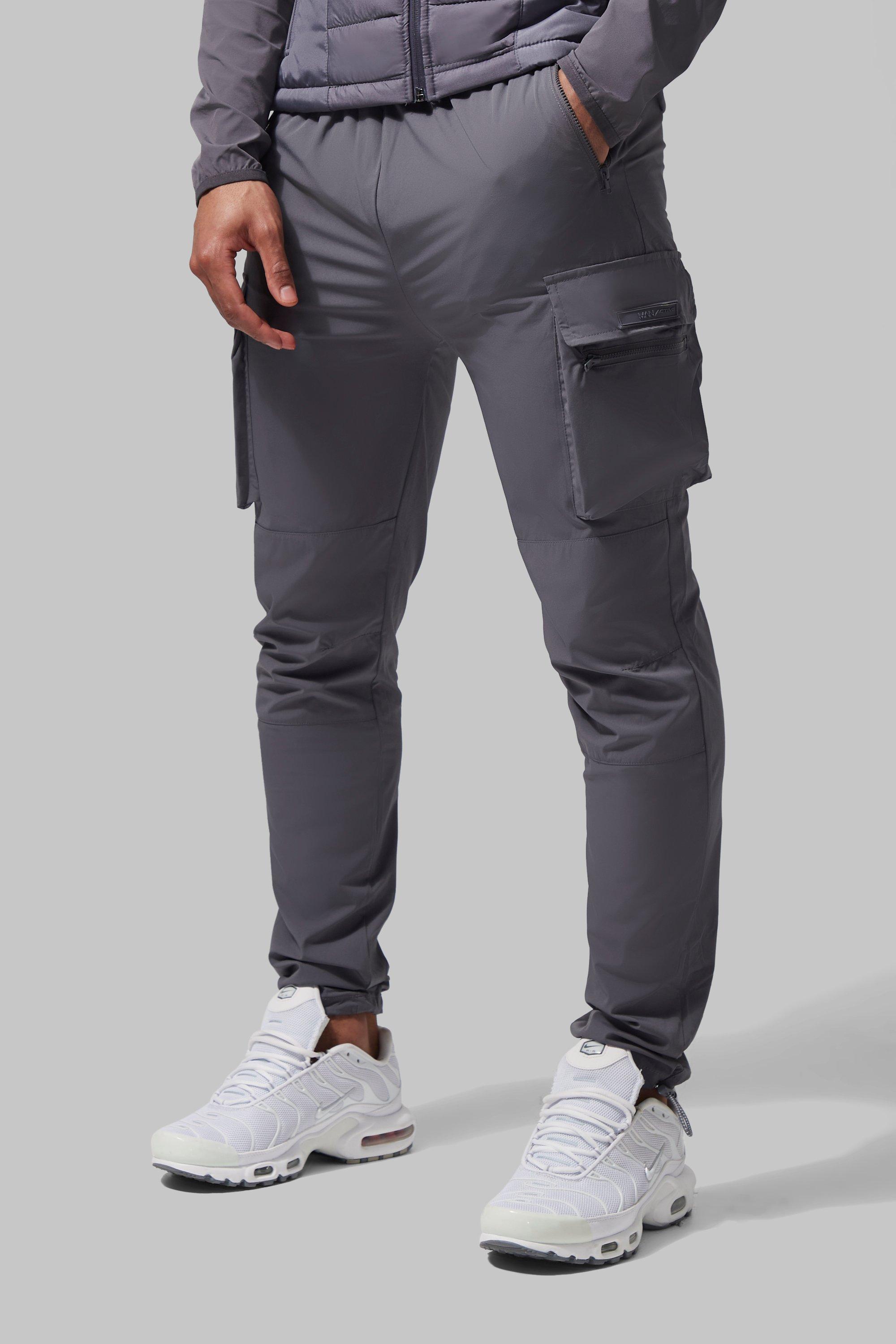 Mens Grey Man Active Lightweight Tapered Cargo Jogger, Grey