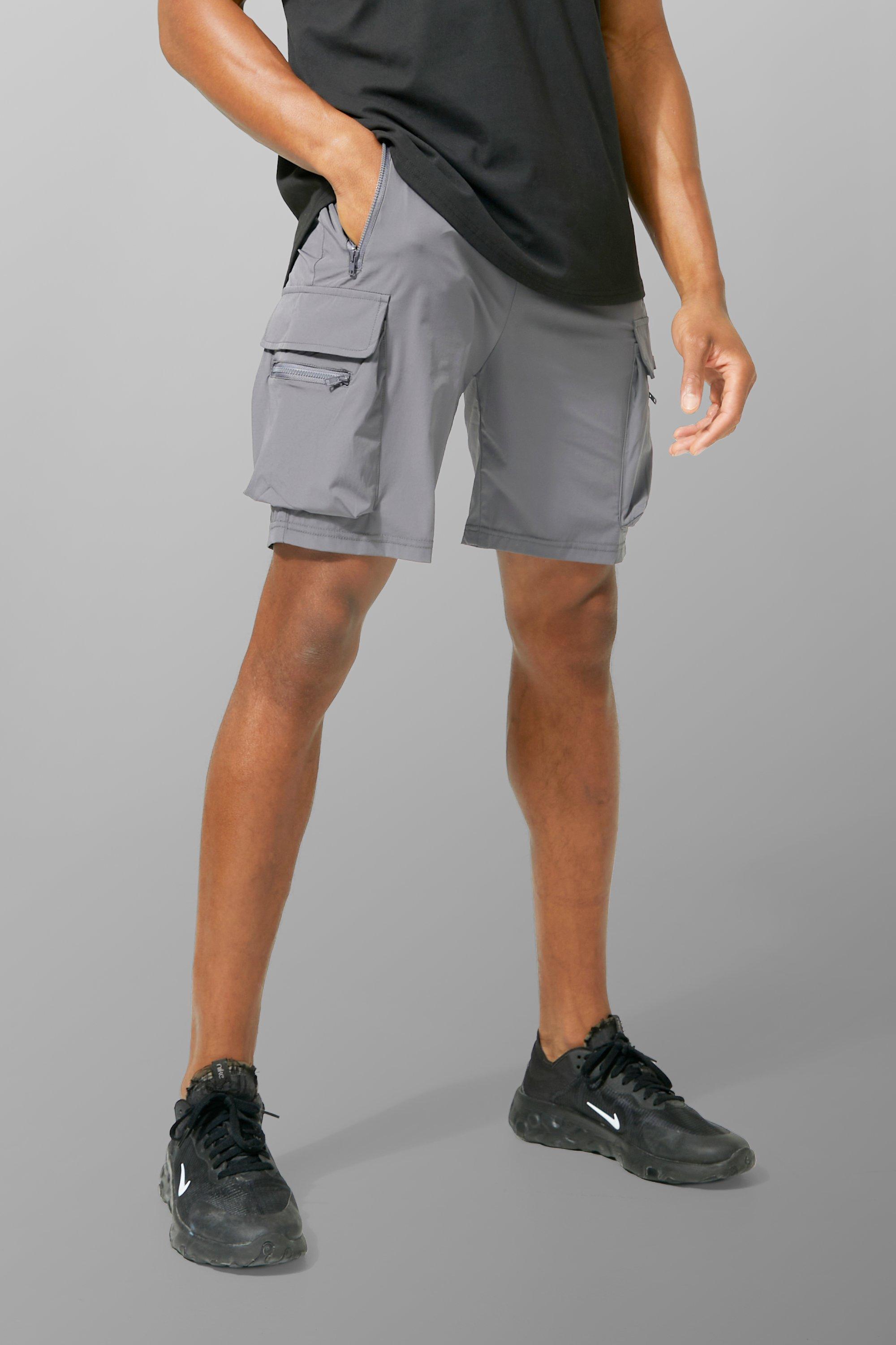 Mens Grey Man Active Lightweight 5inch Slim Cargo Shorts, Grey