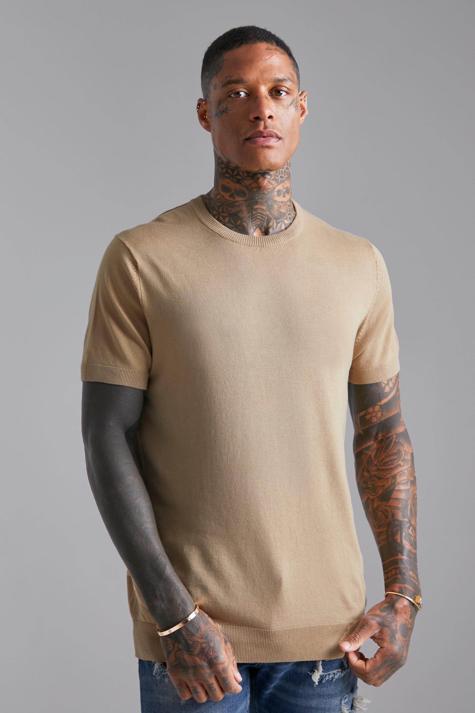 Image of T-shirt Basic in maglia, Beige