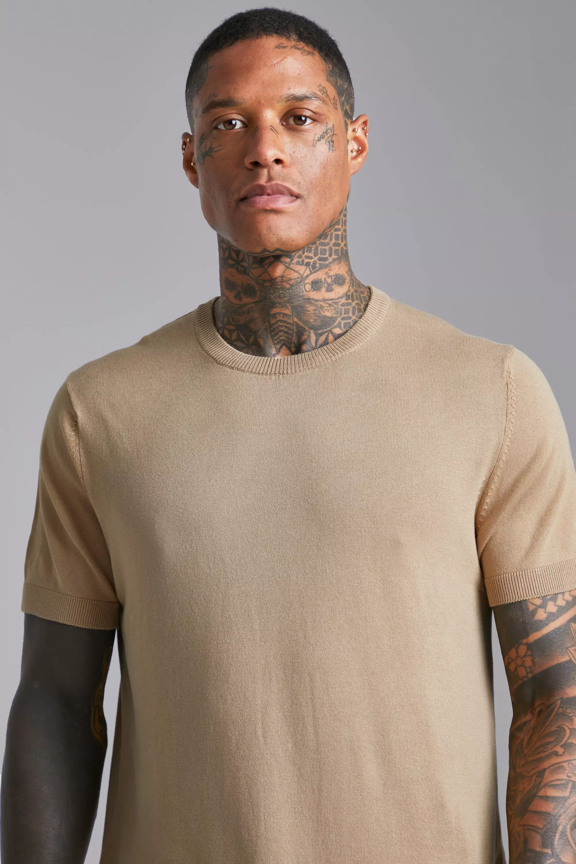 Basic Knitted T-Shirt | boohooMAN USA