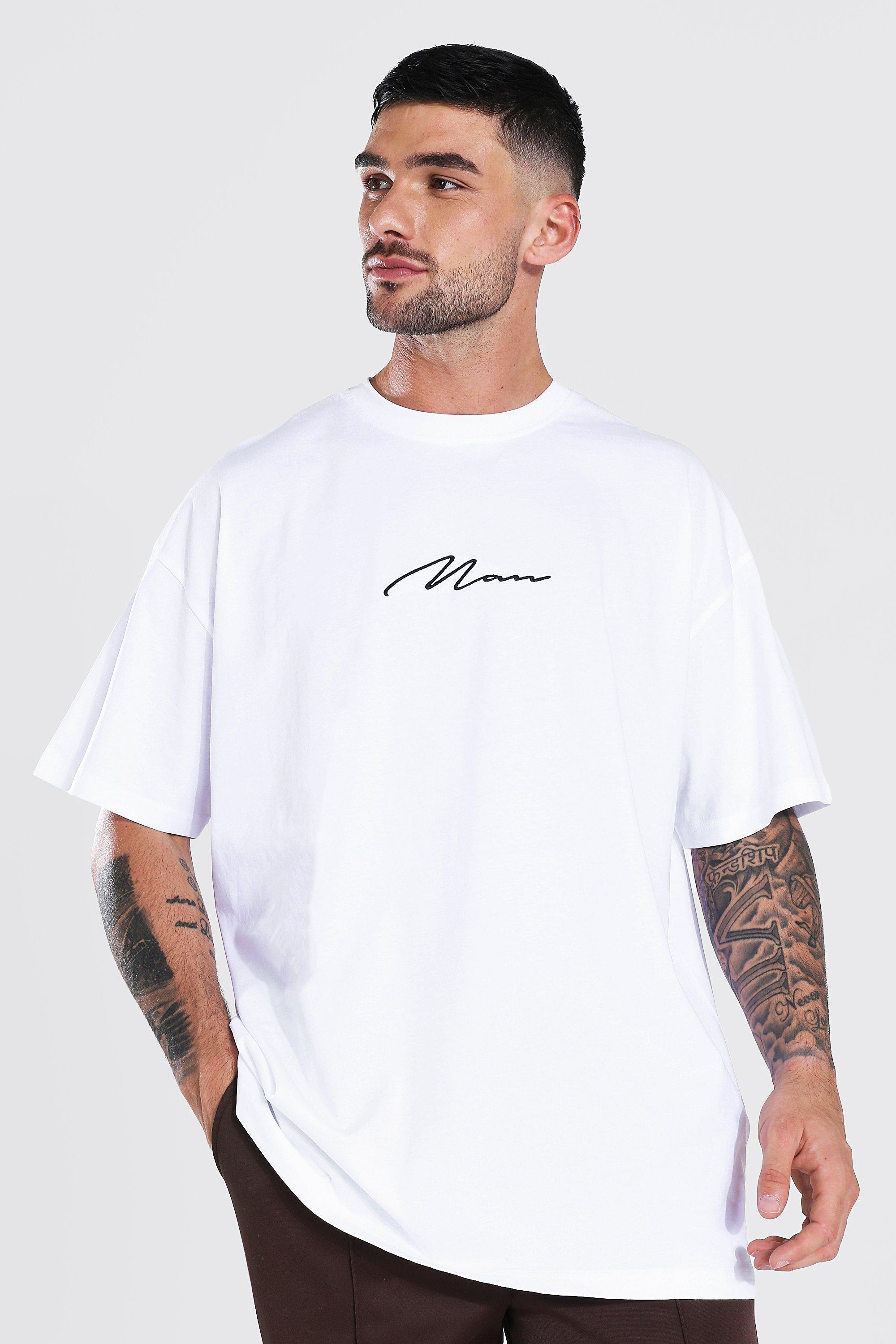 Oversized Man Signature Embroidered T-shirt | boohooMAN USA