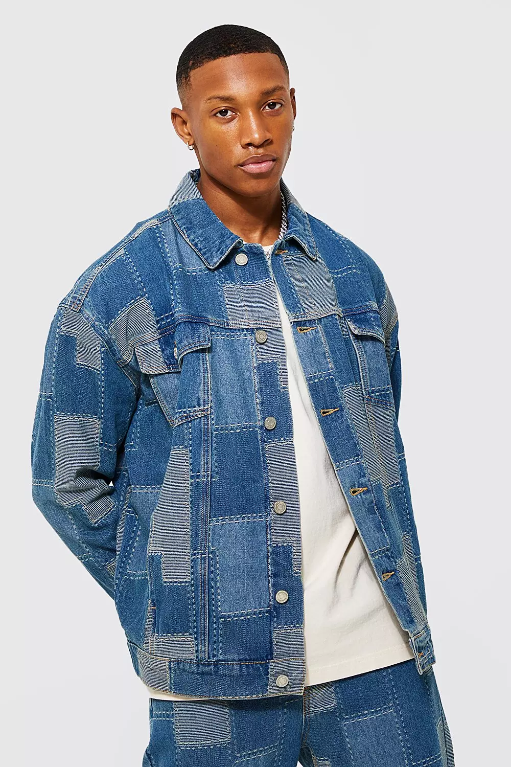 Patchwork Hooded Oversized Denim Jacket