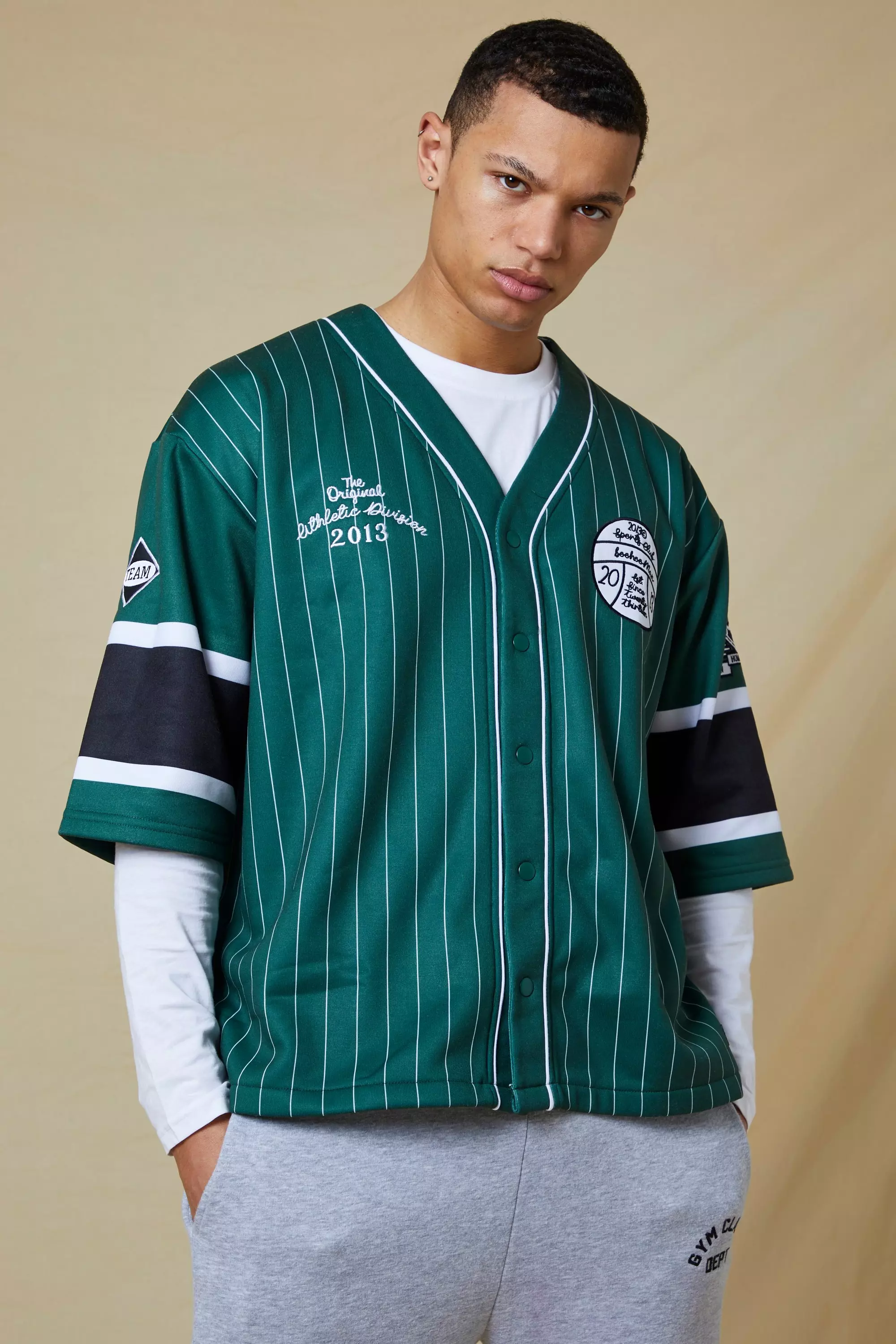 Tall Boxy Fit Striped Jersey Baseball Shirt