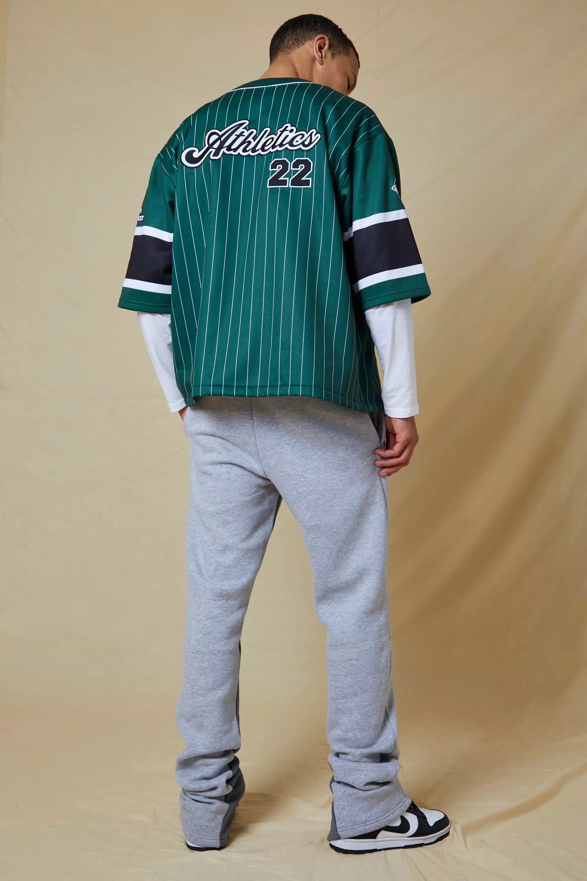 Plus Boxy Fit Striped Jersey Baseball Shirt