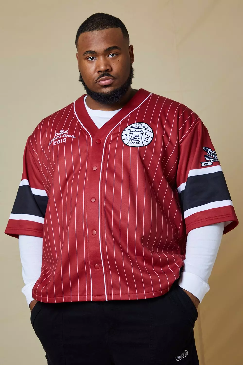 Plus Size Baseball Shirt - Black with Red Sleeves