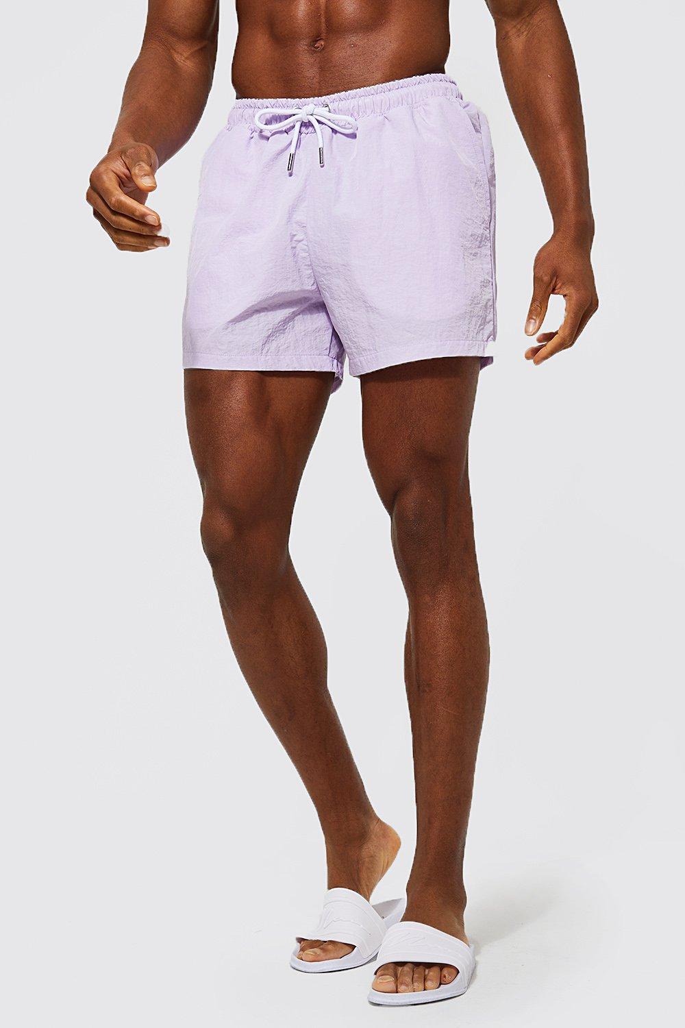 Mens Purple Short Length Crinkle Shell Swim Shorts, Purple