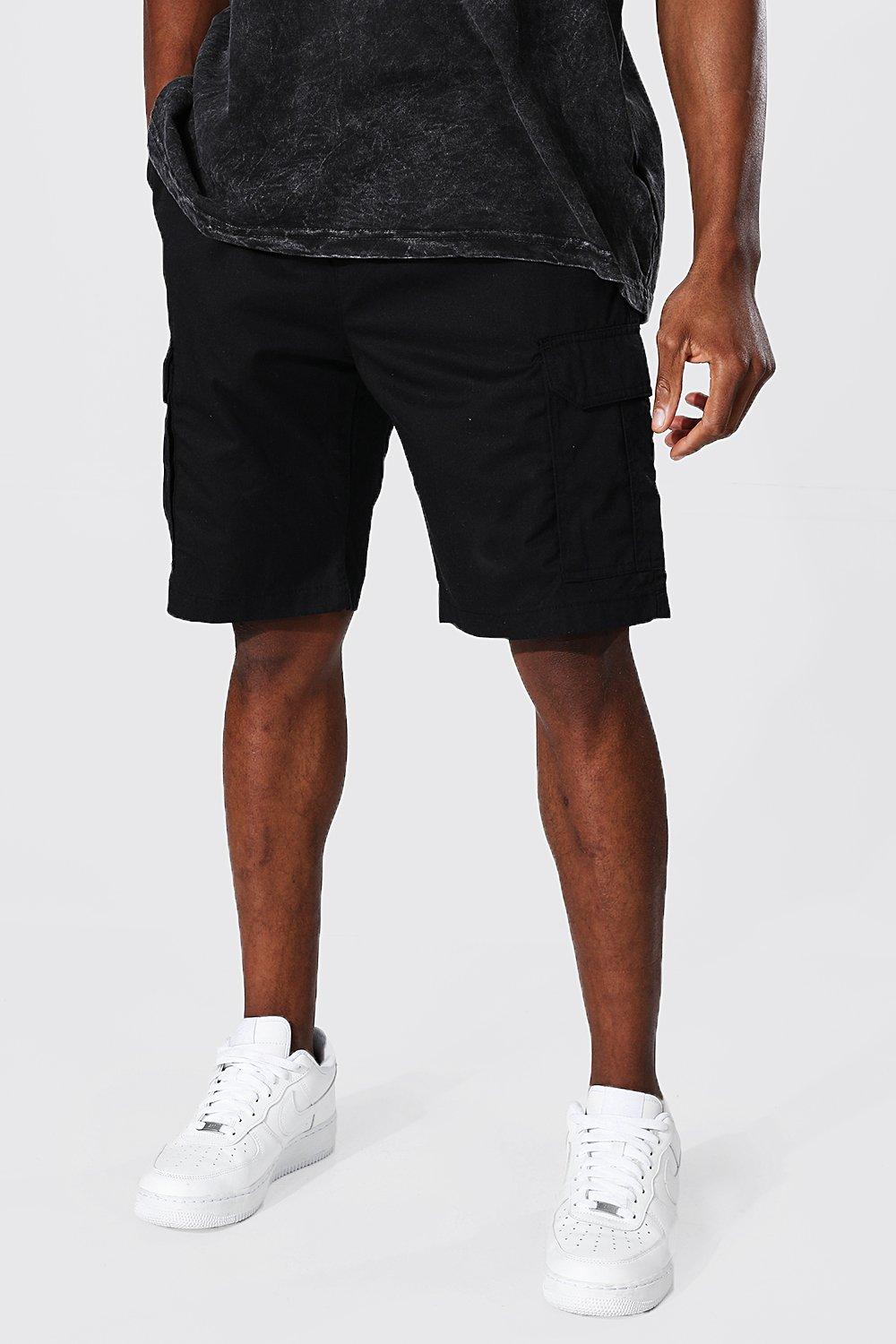 Mens Black Elastic Waist Cargo Short, Black