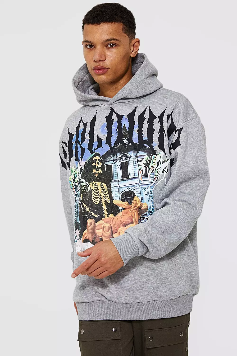 Tall Oversized Heavyweight Graphic Hoodie boohooMAN