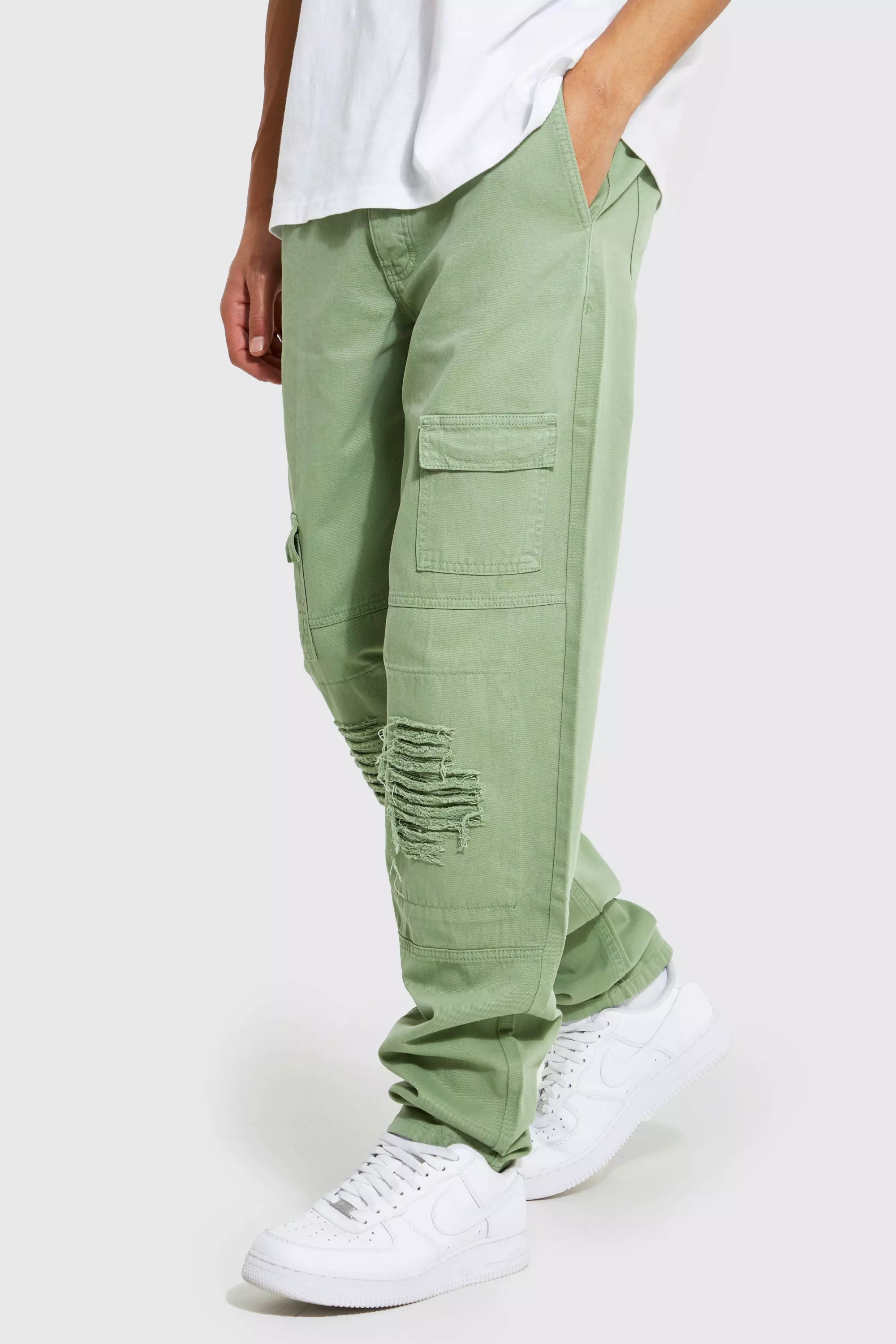 Straight-Leg Distressed Cargo Jeans