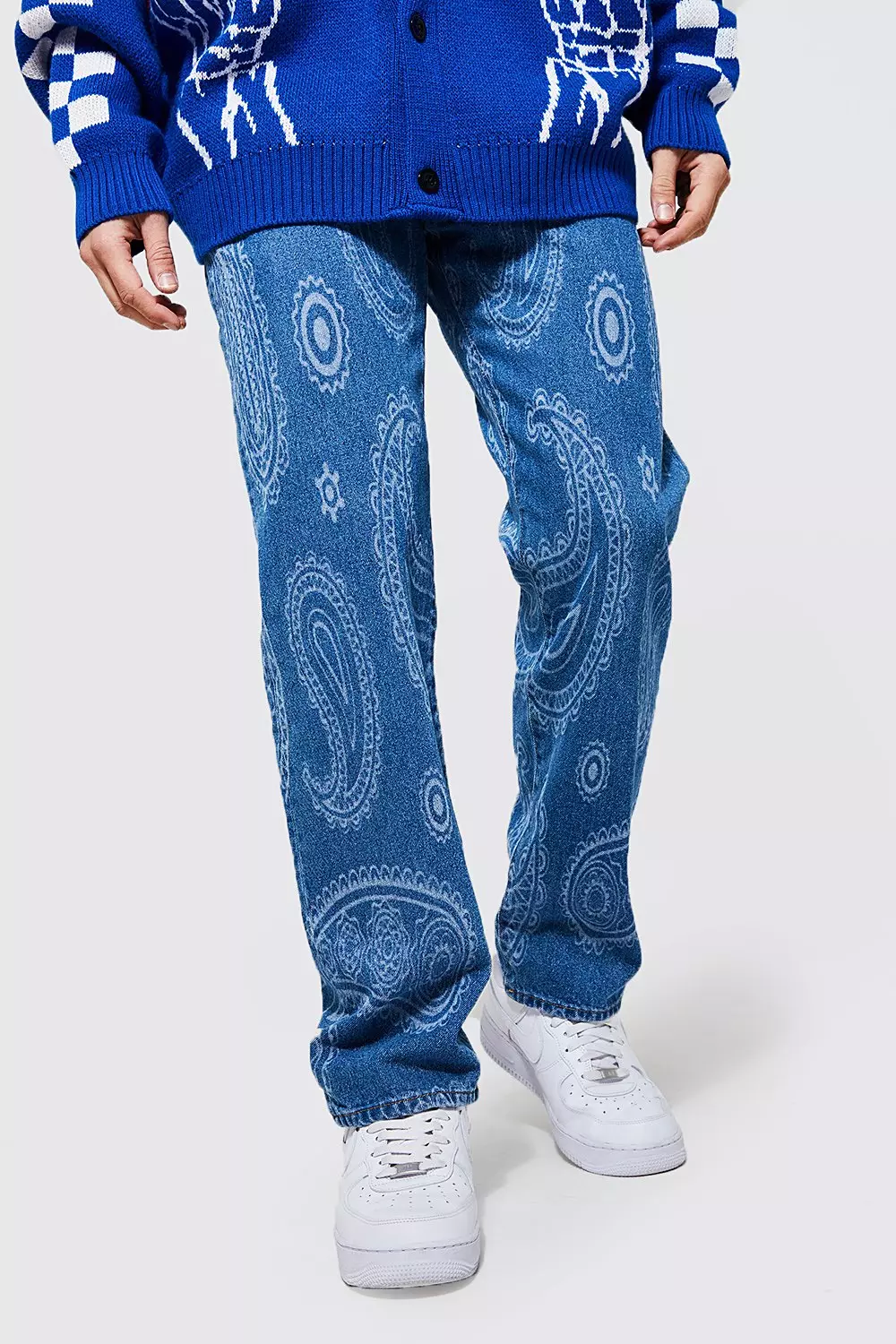 Relaxed Fit Paisley Print Jeans boohooMAN USA 