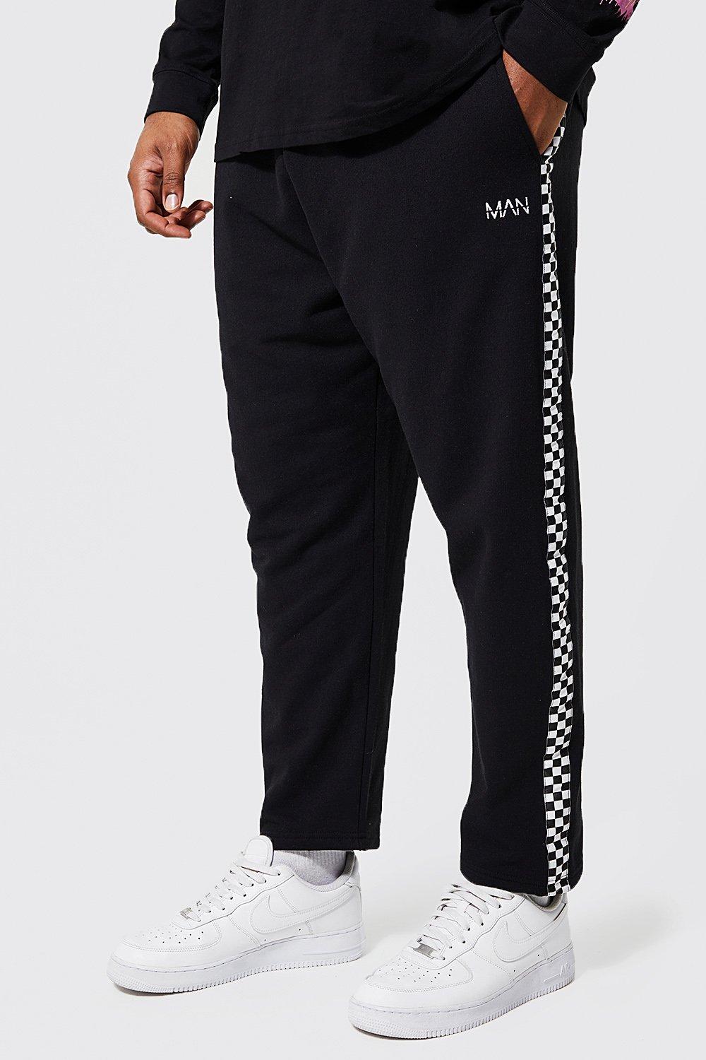 Grande Taille - Jogging Fuselé À Bande Imprimé Damier - Noir - Xxxl, Noir