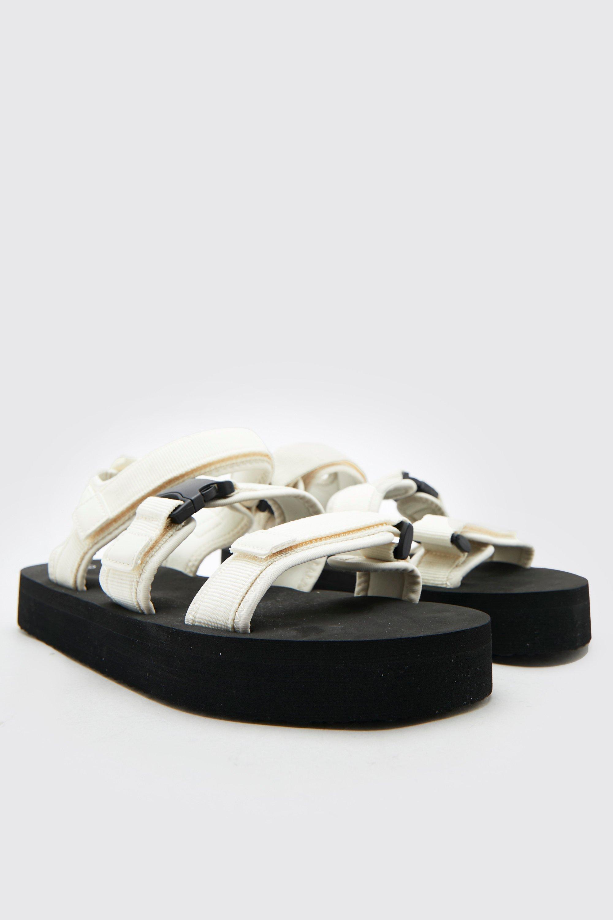 Mens Cream Technical Strap Sandal, Cream