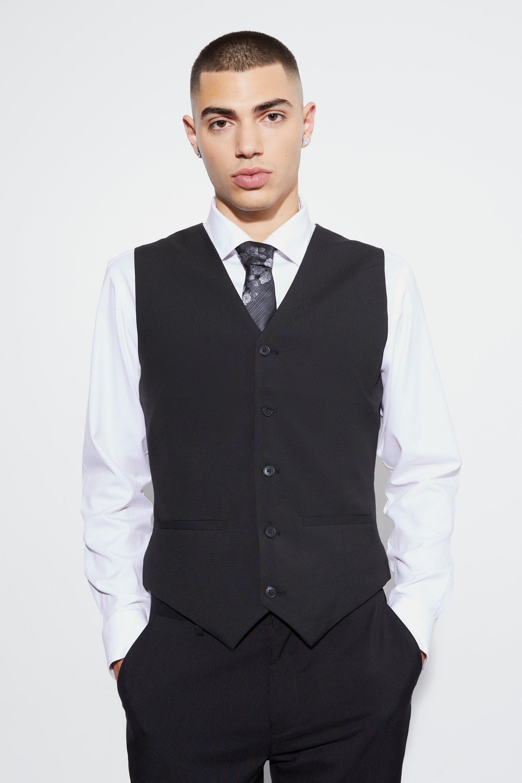 Mens Black Super Skinny Waistcoat, Black