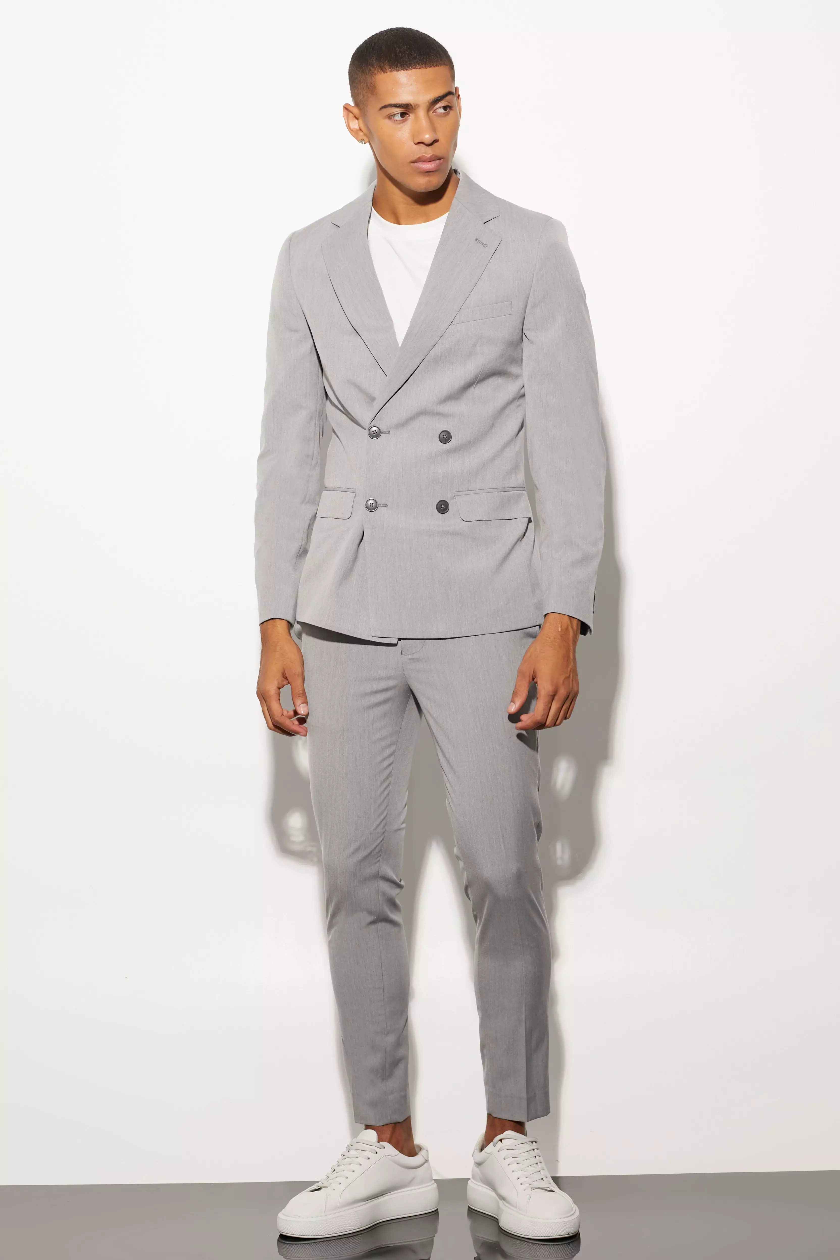 boohooMAN Tall Slim Double Breasted Suit Jacket - Gray - Size 40