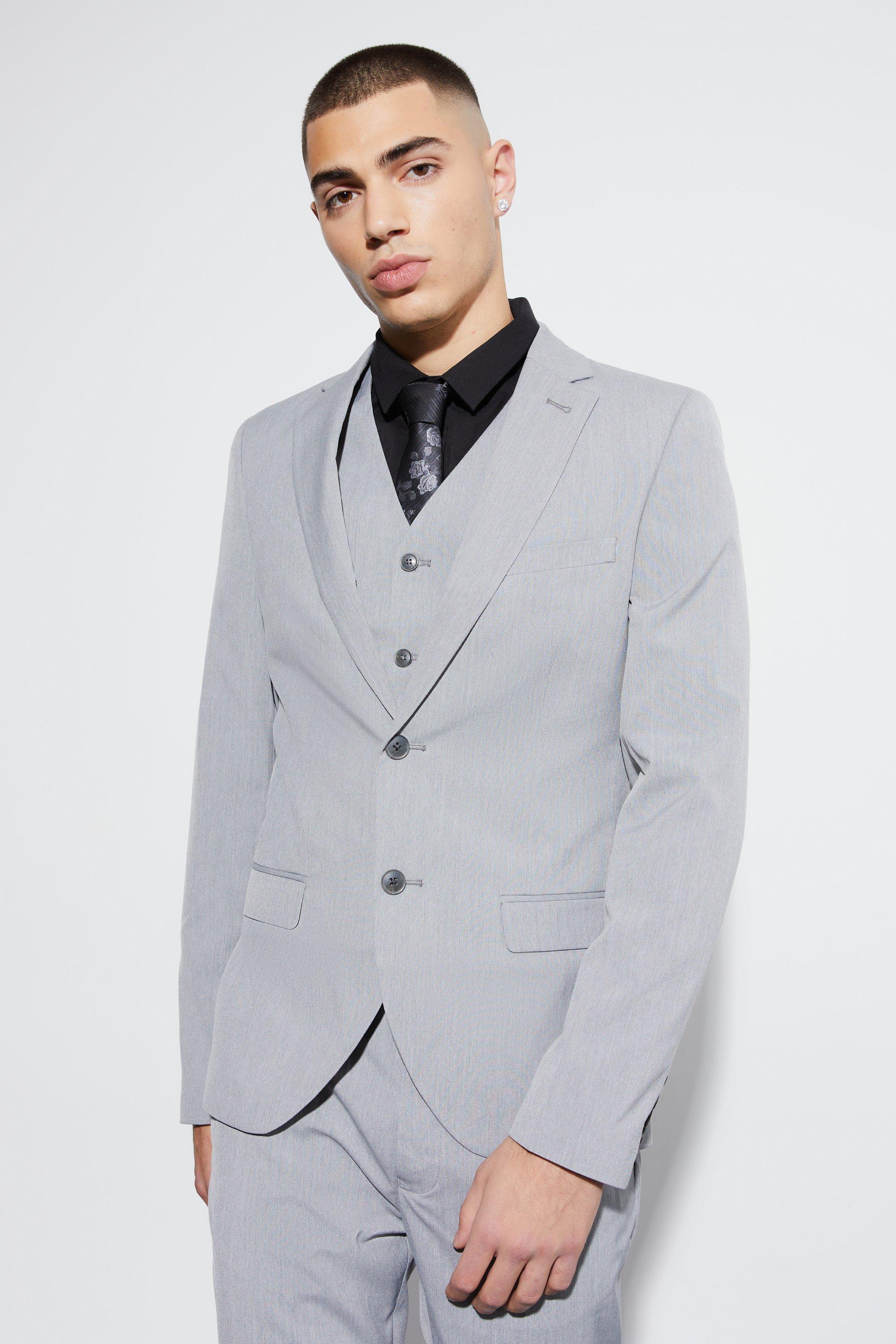 Mens Grey Super Skinny Single Breasted Suit Jacket, Grey